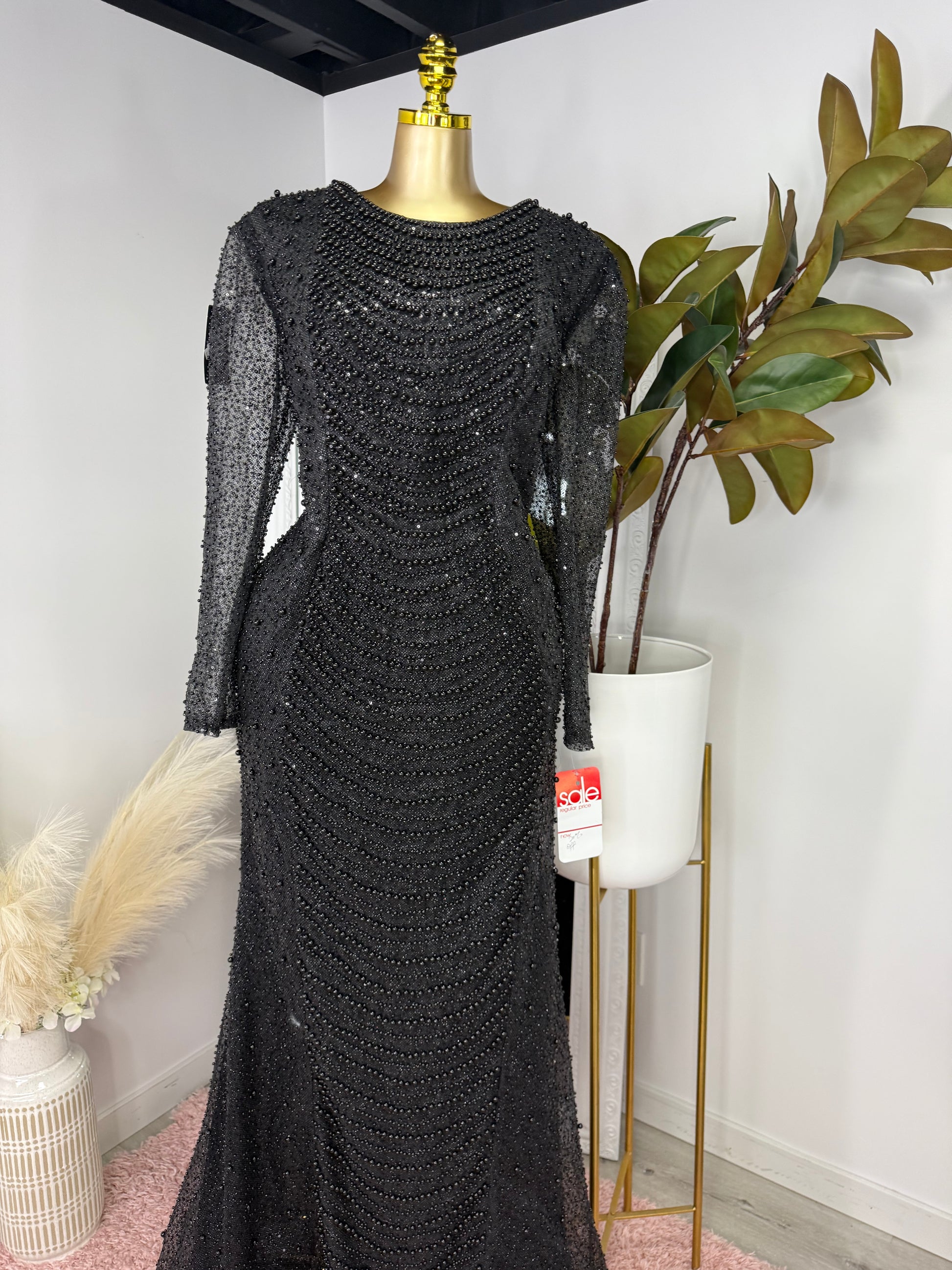 Black Beaded Full hand Made custom dress