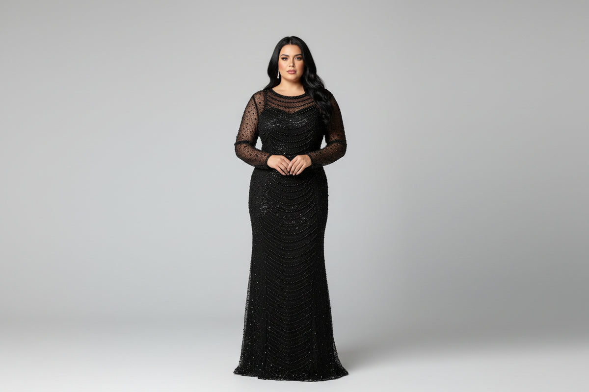 Black hand-beaded lace custom dress – Black Hand-Beaded Custom Dress by House of TML