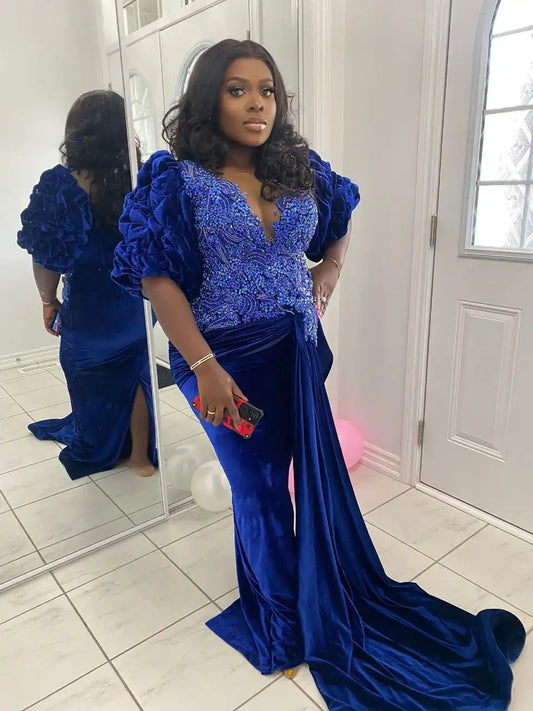 HAND-BEADED CORSET ROYAL BLUE DRESS image 0