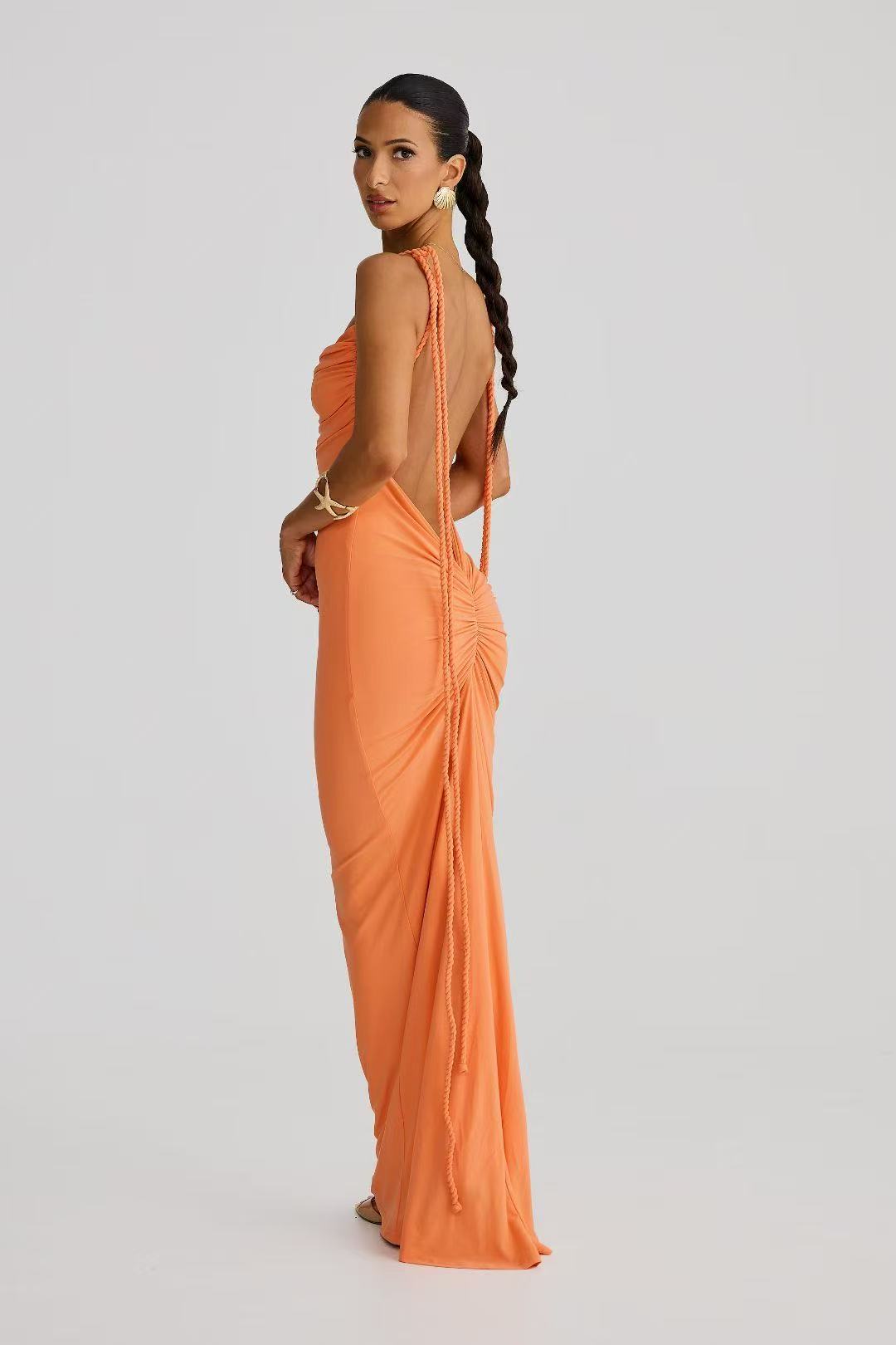Backless sweet woven sleeveless dinner dress