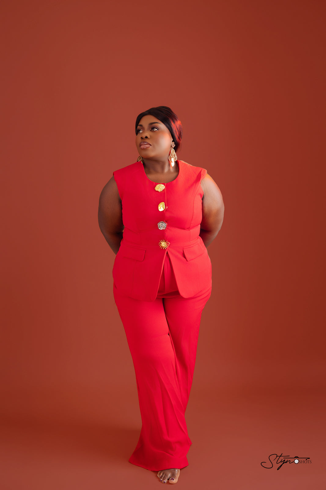 Red-pink two-piece pant set – Retro Rouge Two-Piece Pant Set by House of TML