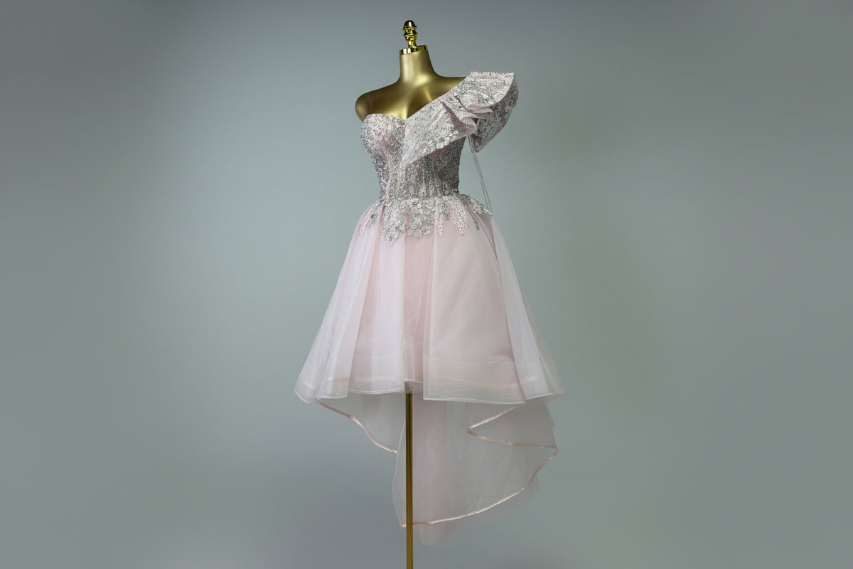 Beaded Midi Bridal Shower Dress – pink beaded short bridal shower dress, view 3 of 3