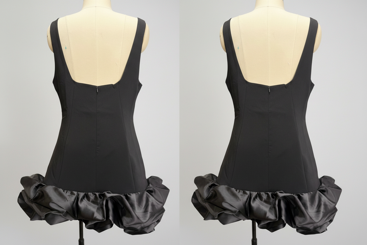 Puff Detail Short Dinner Dress – black short dinner dress with puff details, view 2 of 2