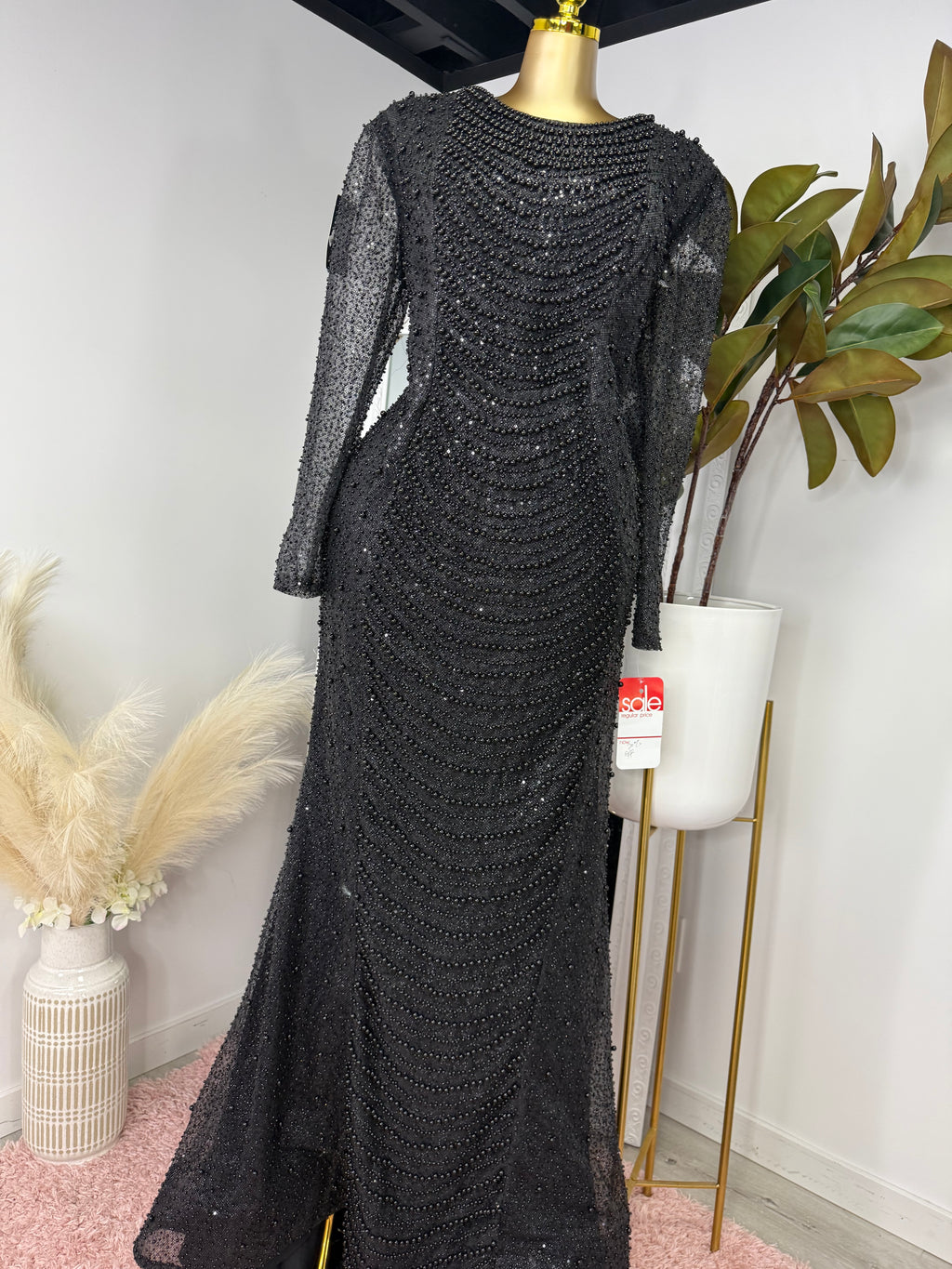 Black Beaded Full hand Made custom dress
