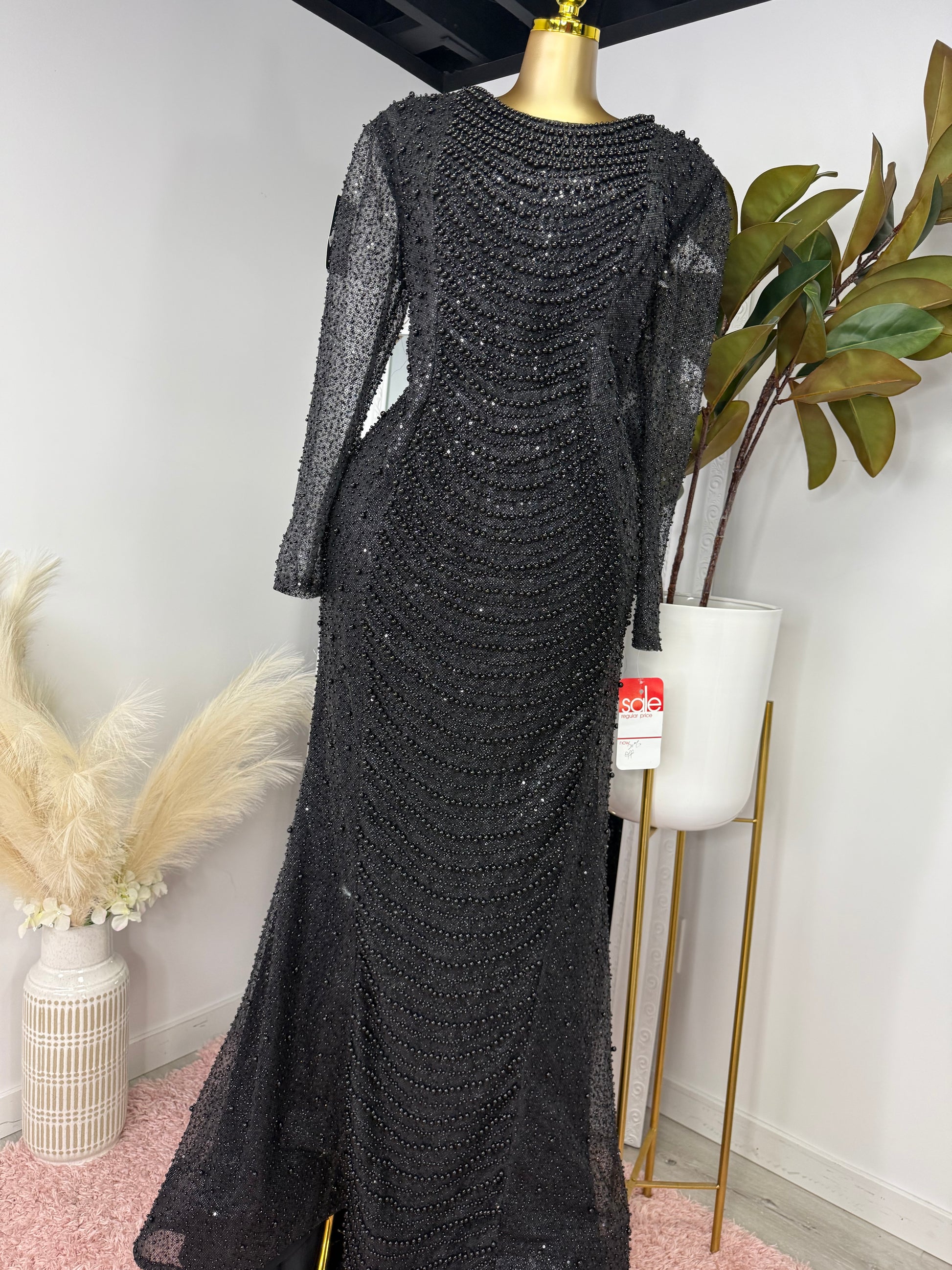 Black Beaded Full hand Made custom dress