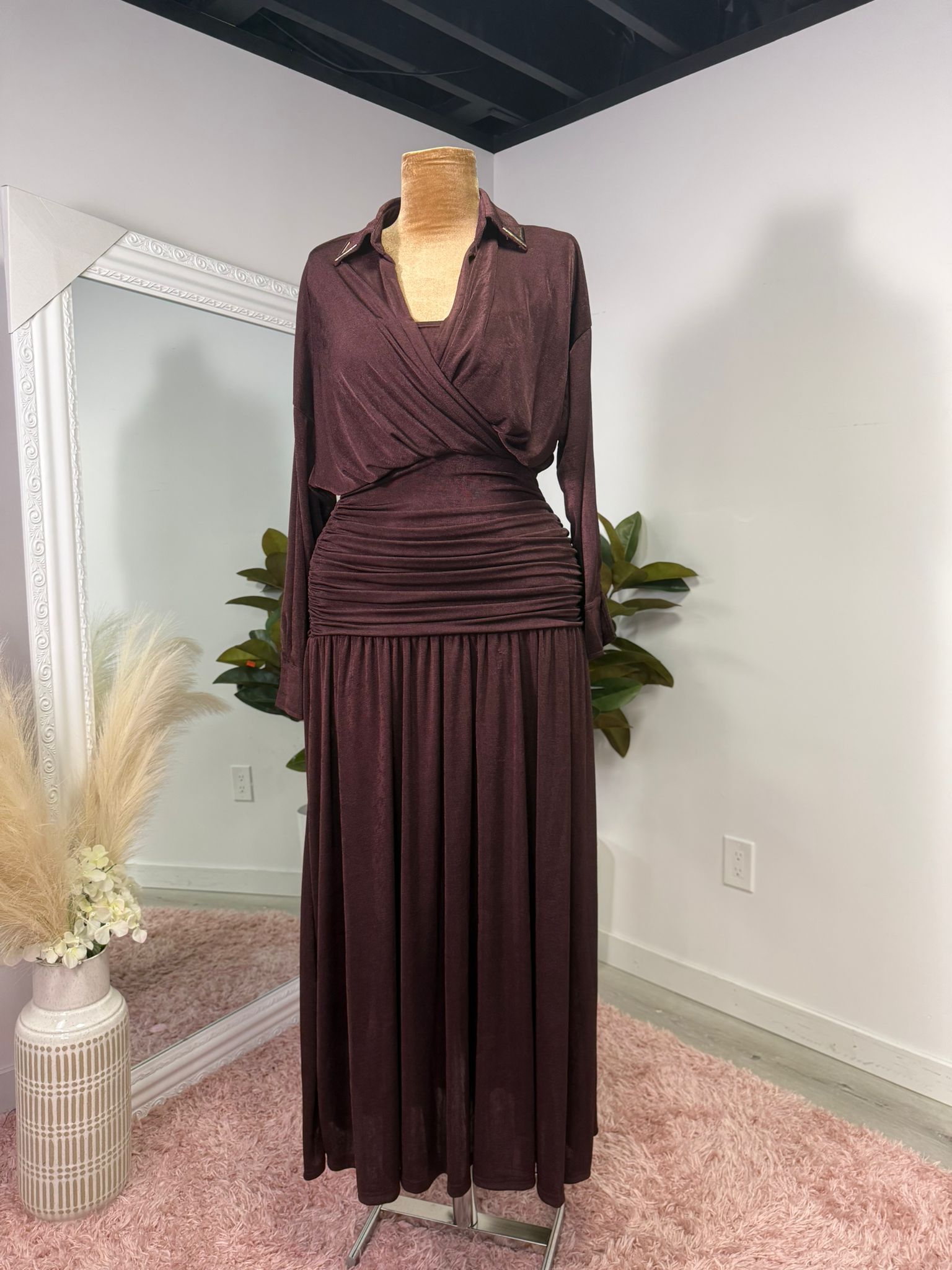 Chocolate Truffle Draped Midi Dress