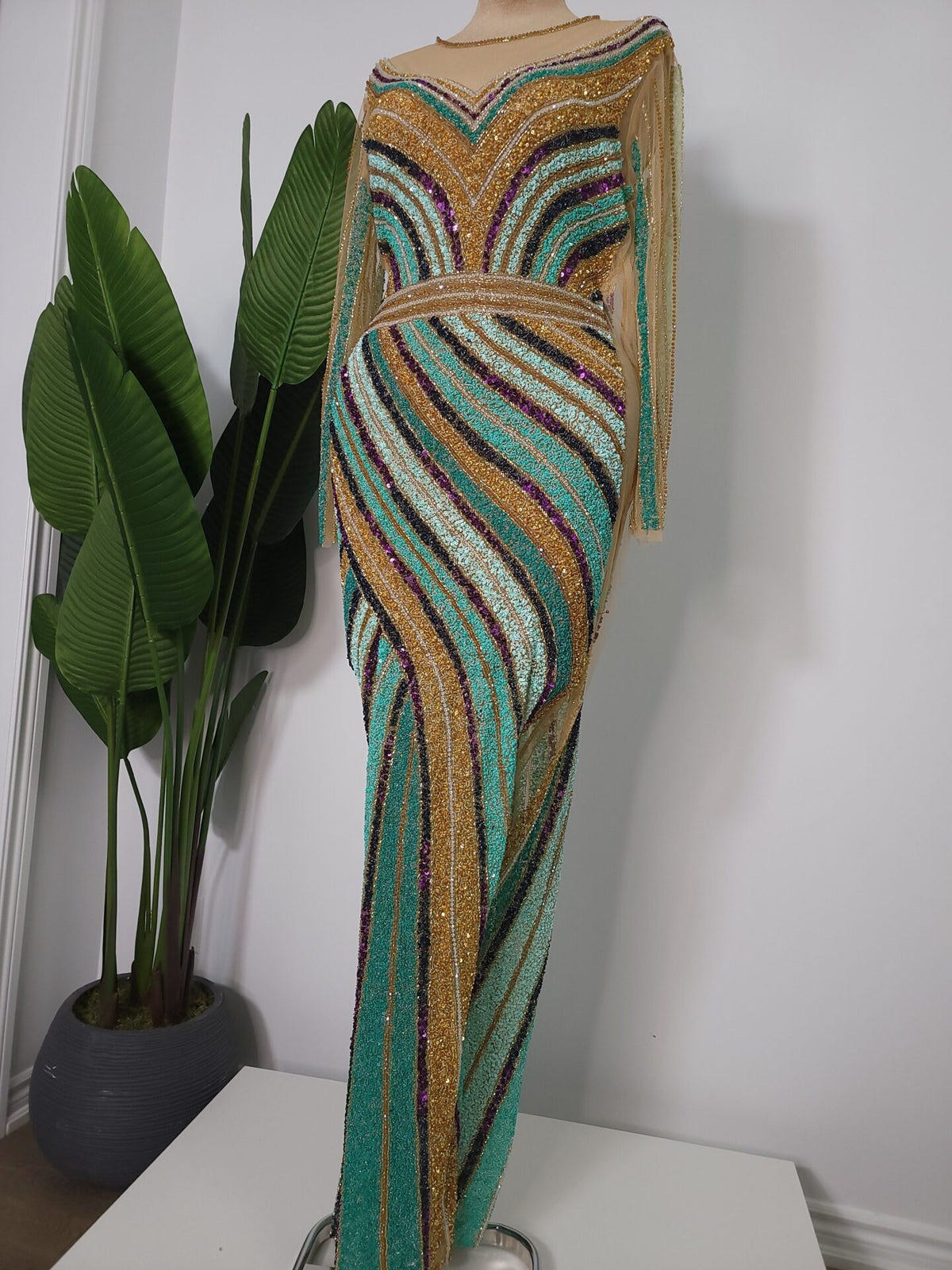 Mia Hand-Beaded Custom Dress – fully hand-beaded custom dress, view 4 of 5