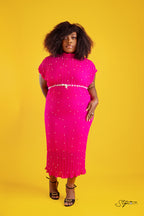 Pink pleated dress with white bead dots – Pink Pleated Dress with White Beads by House of TML