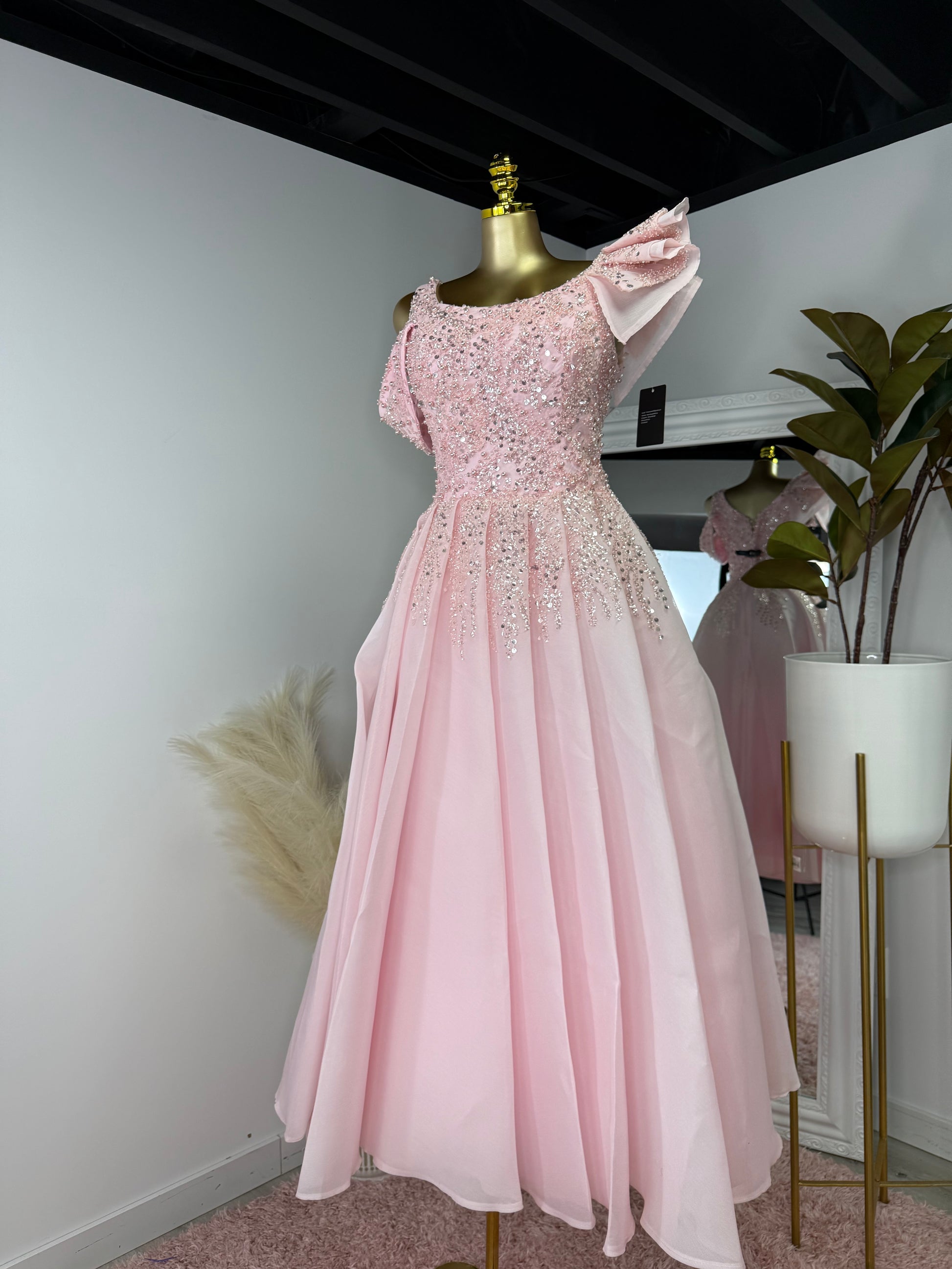 Drape Pink Ball Dress beaded