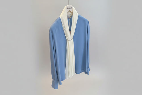 Blue silky blouse with brooch – Blue Satin Blouse with Brooch by House of TML