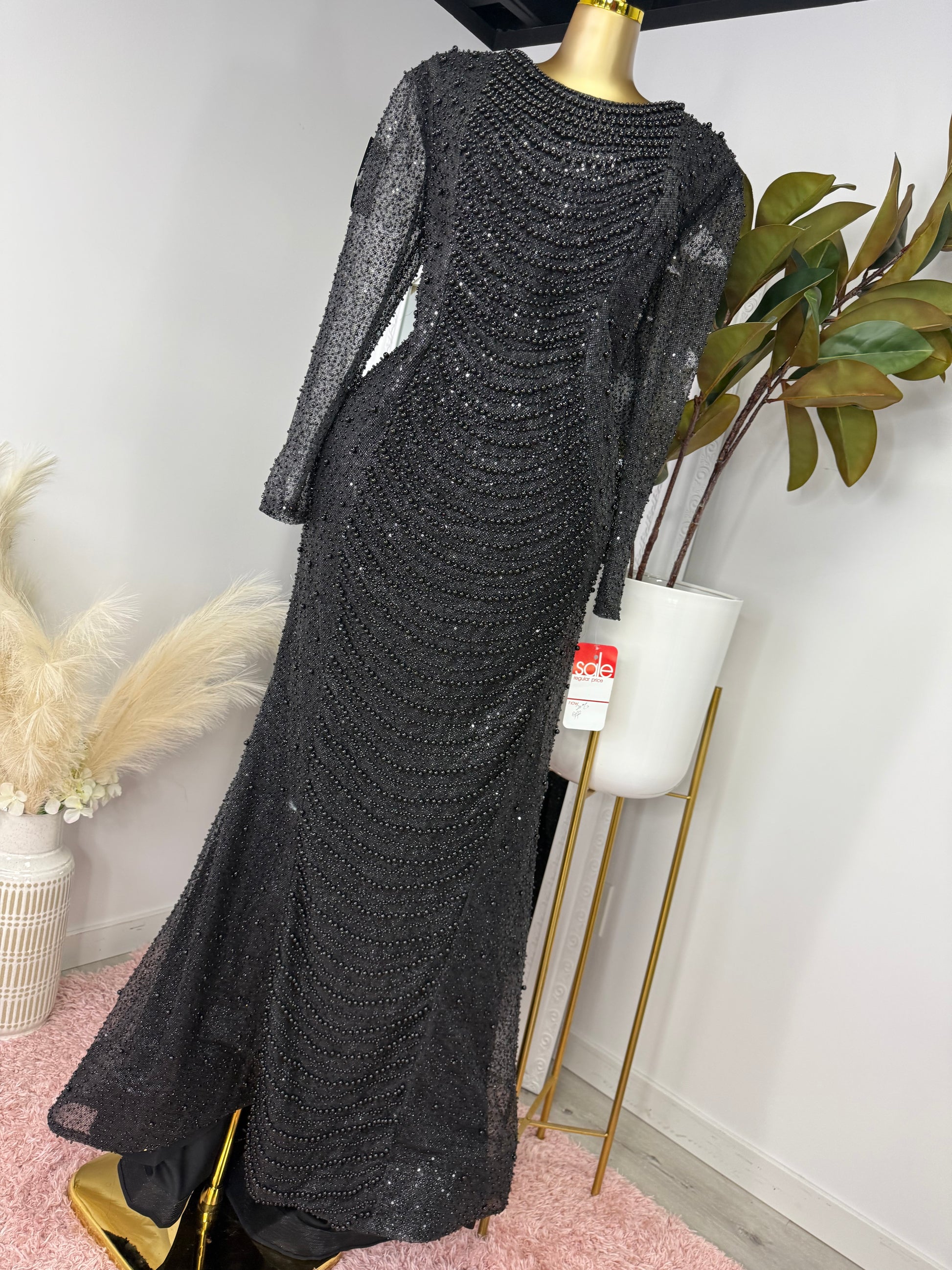 Black Beaded Full hand Made custom dress