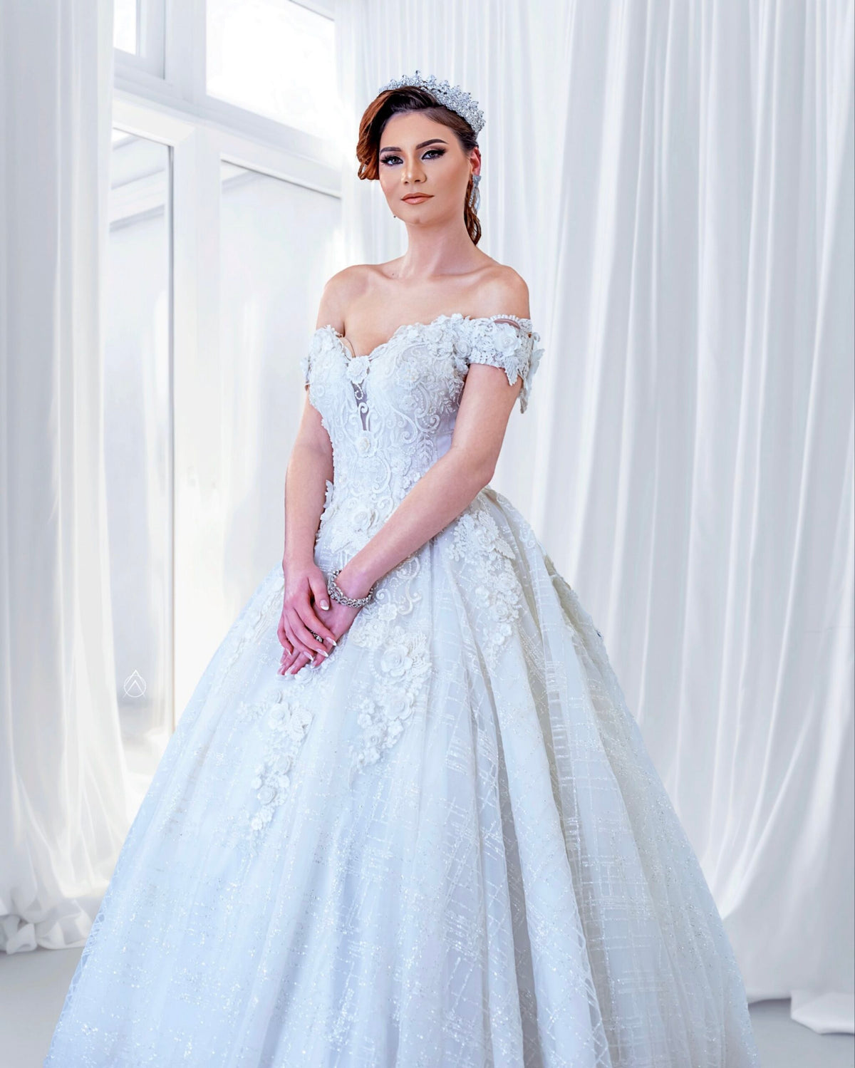 White flowered ball dress with glitter – Eli Flowered Ball Dress by House of TML