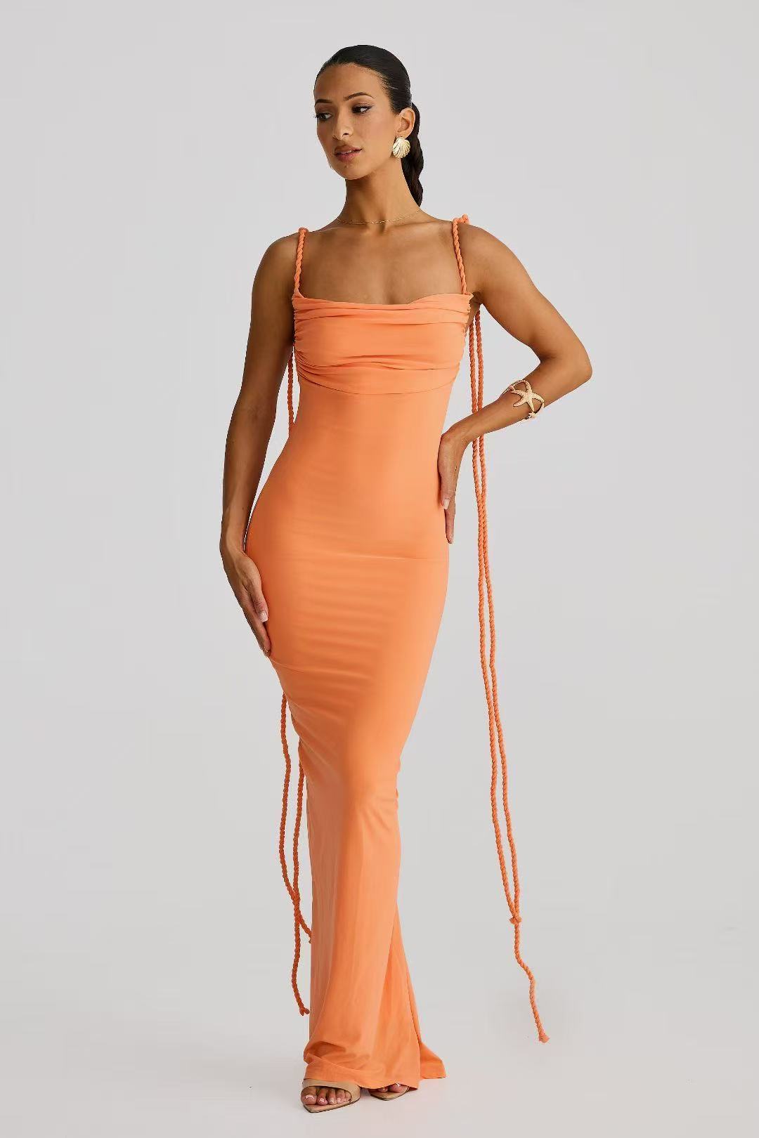 Backless sweet woven sleeveless dinner dress