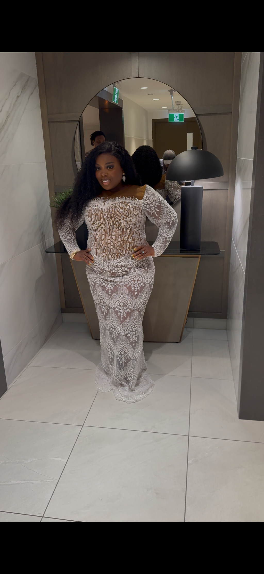 High beaded custom dress with corset boning