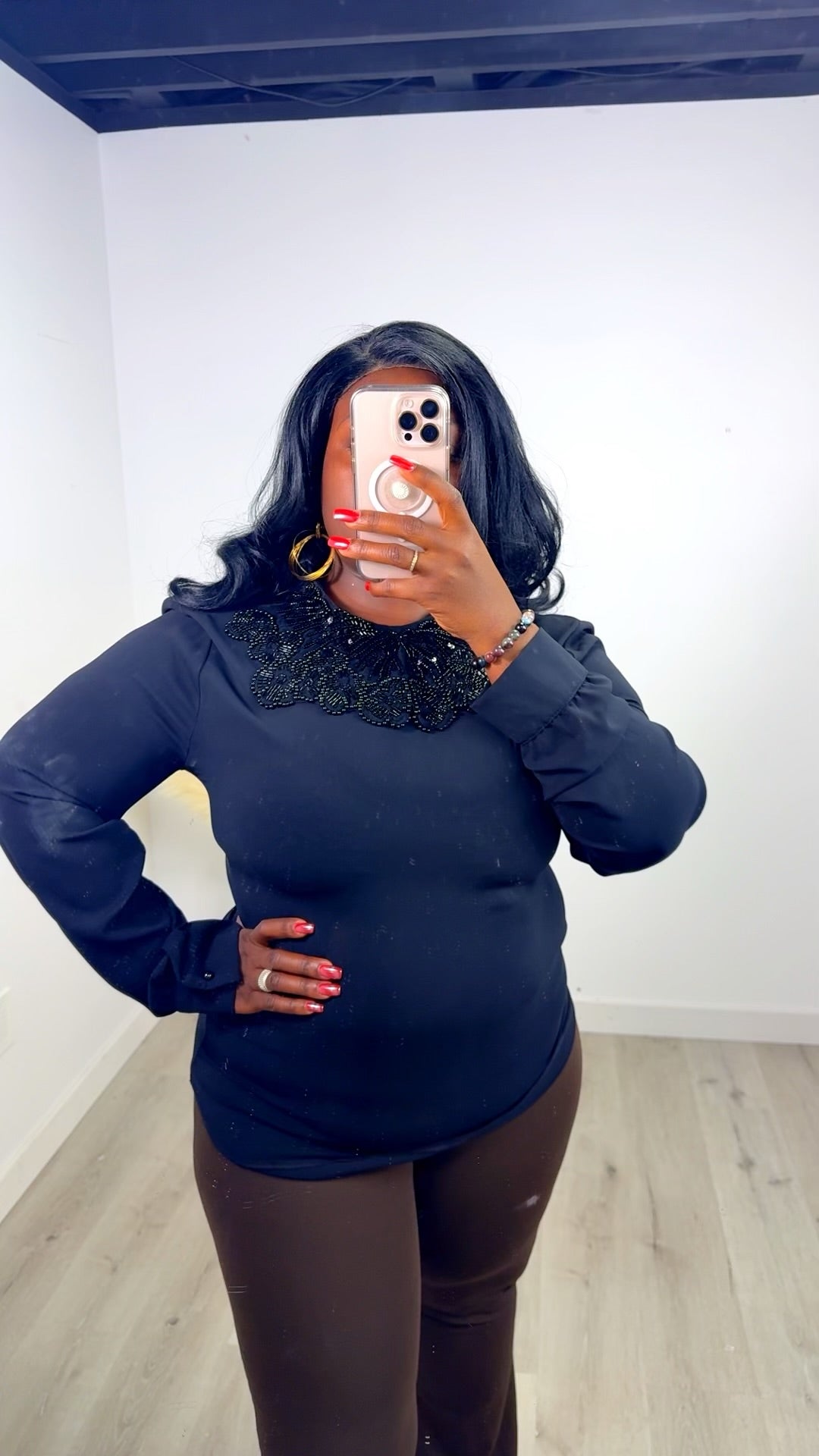 Black blouse with stone embellishments – Black Blouse with Stone Details by House of TML