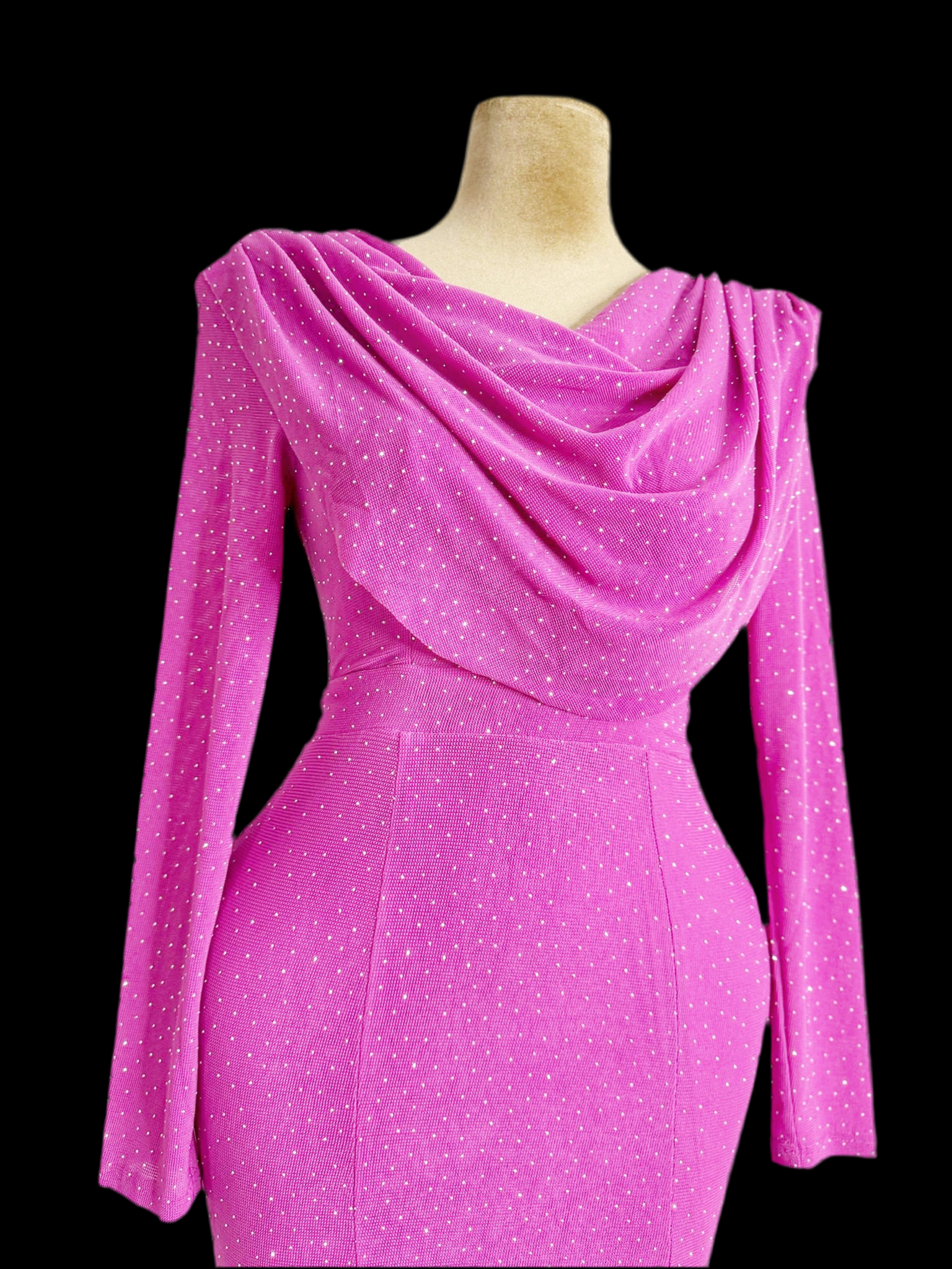 Pink Crystal detailed long sleeves dress