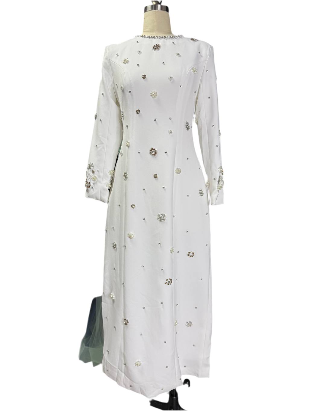 Embelished  Swiss Long white dress with beads