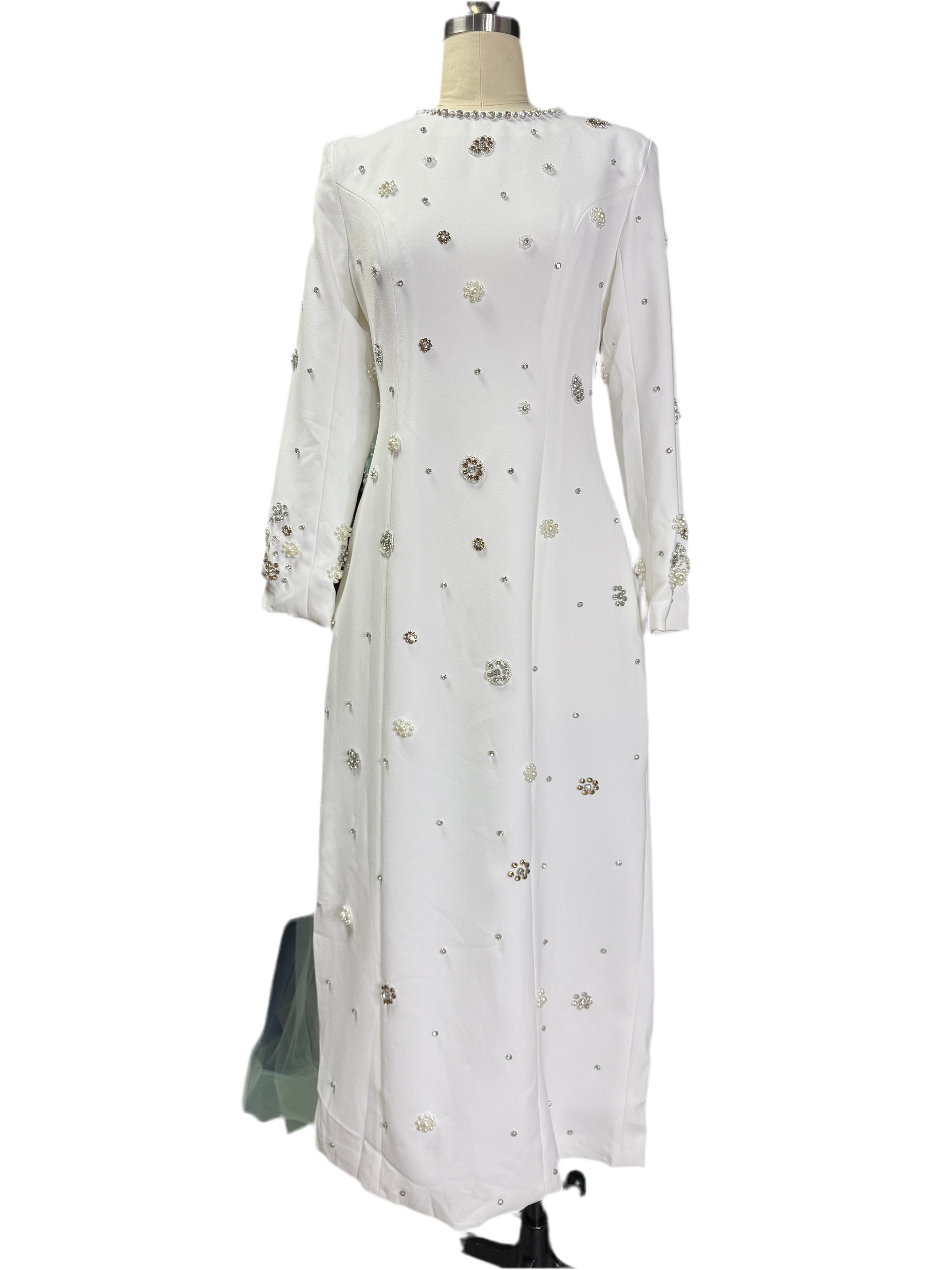 Embelished  Swiss Long white dress with beads