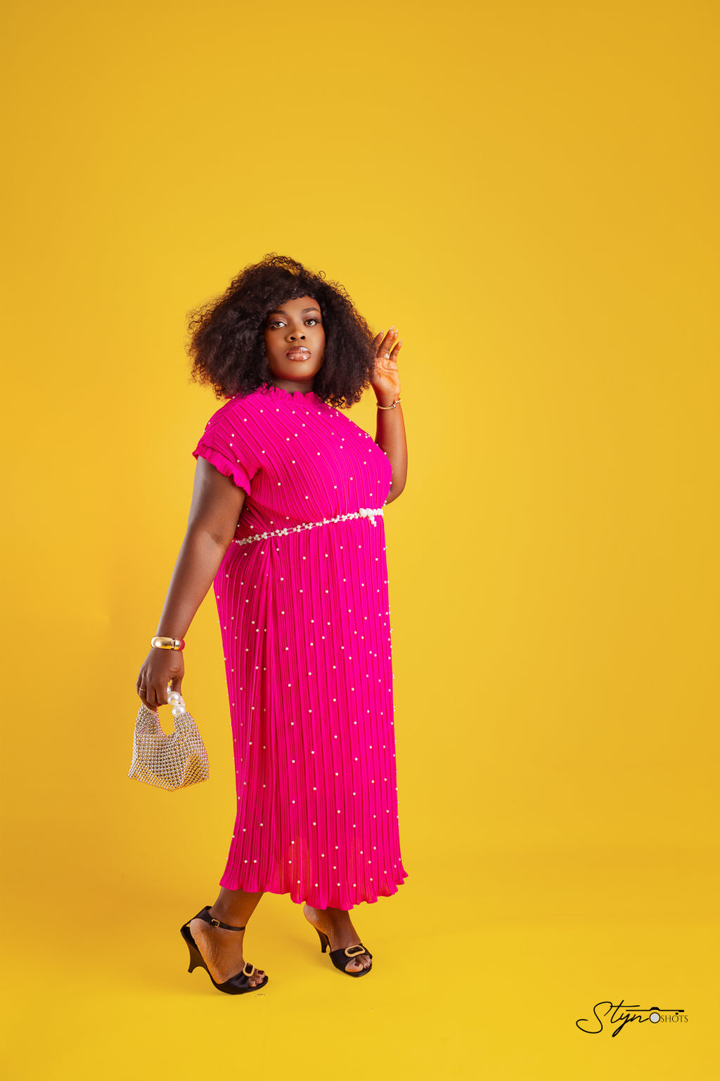 charming pink dress adorned with delightful white beads dots