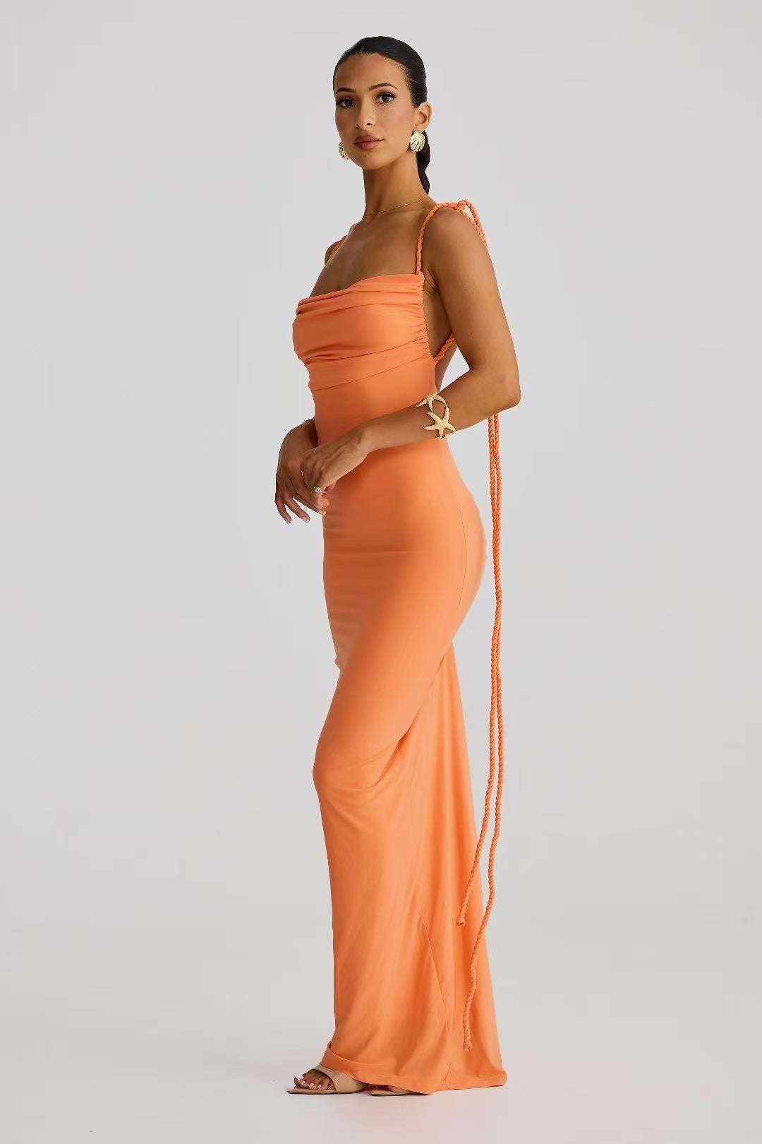 Backless sweet woven sleeveless dinner dress