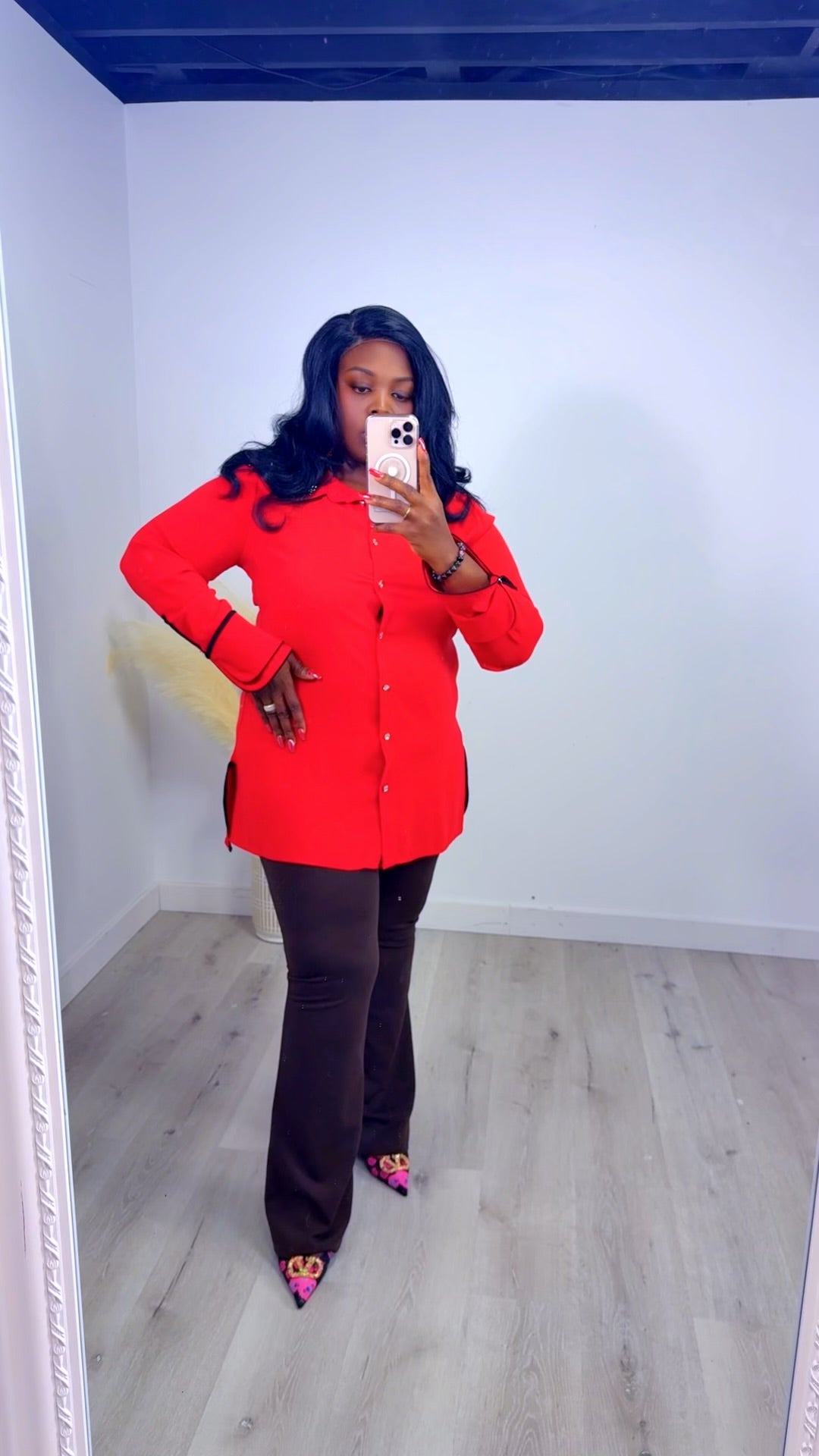 Red bouton down Blouse