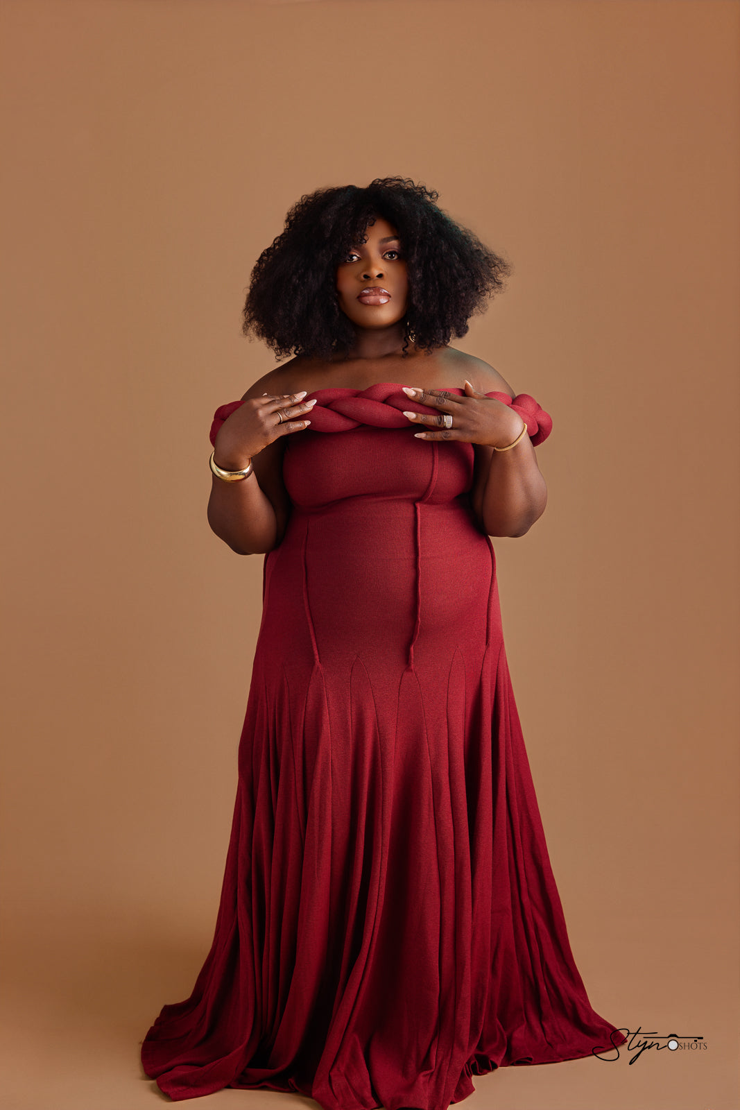 Wine off-shoulder dress – Zima Off-Shoulder Dress by House of TML