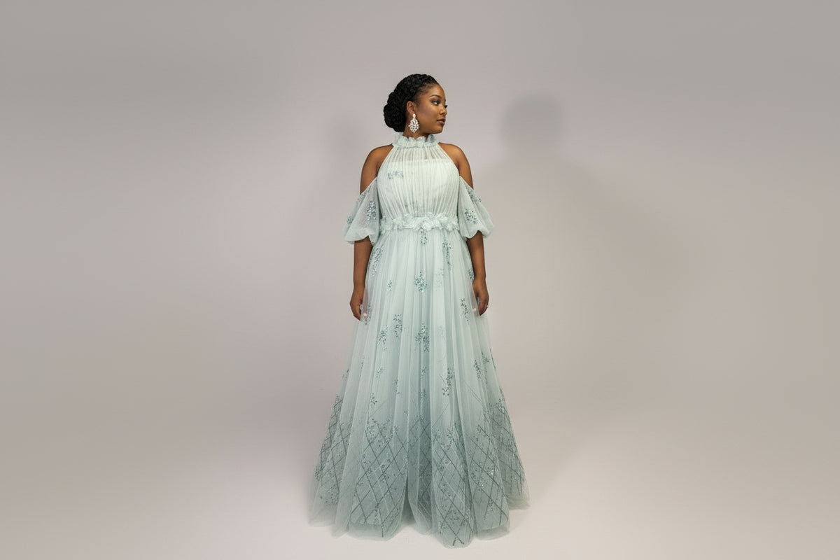 Green off-shoulder evening dress – Green Off-Shoulder Evening Dress by House of TML