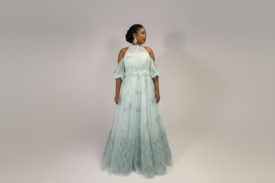 Green off-shoulder evening dress – Green Off-Shoulder Evening Dress by House of TML