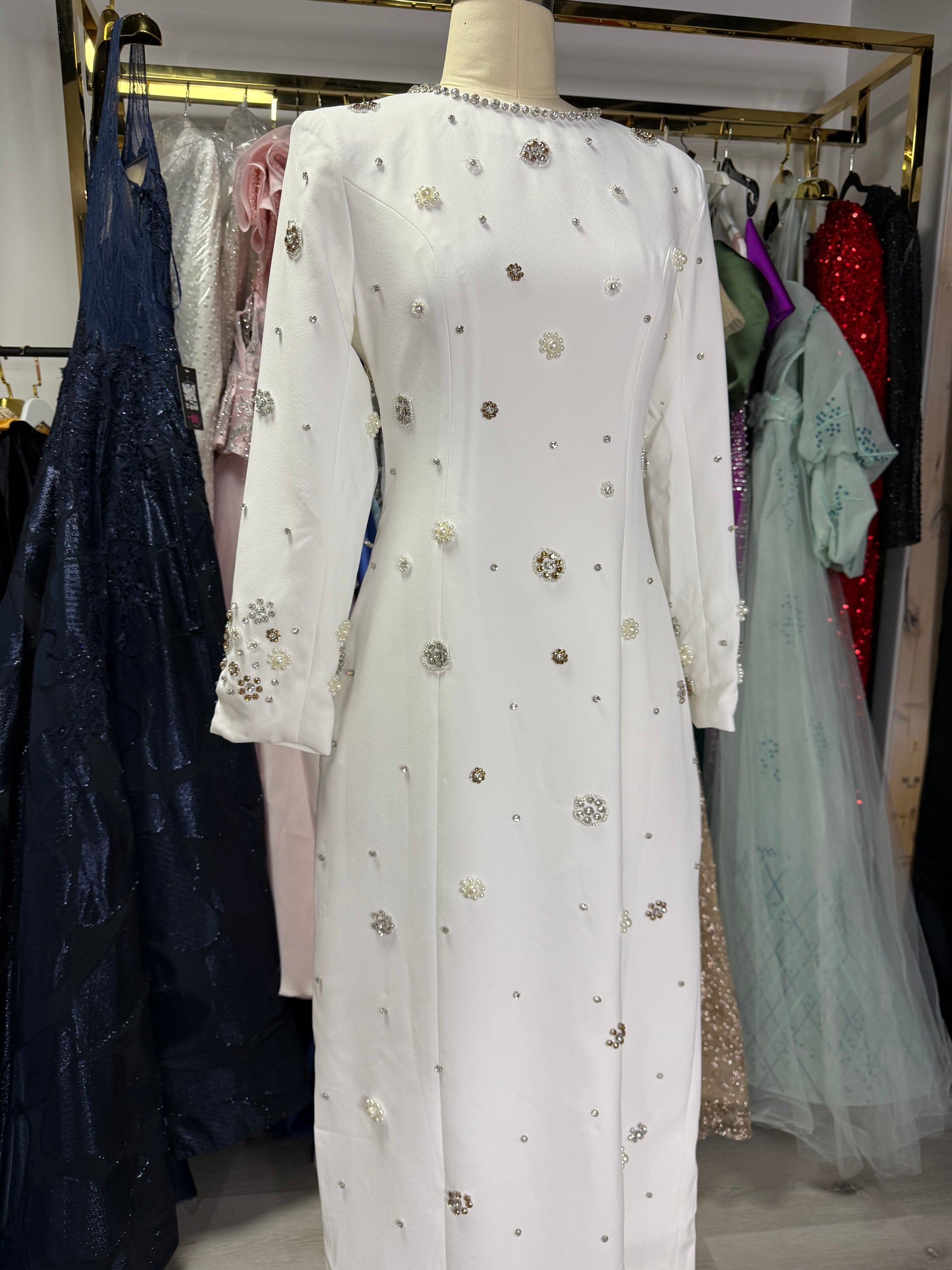 Embelished  Swiss Long white dress with beads