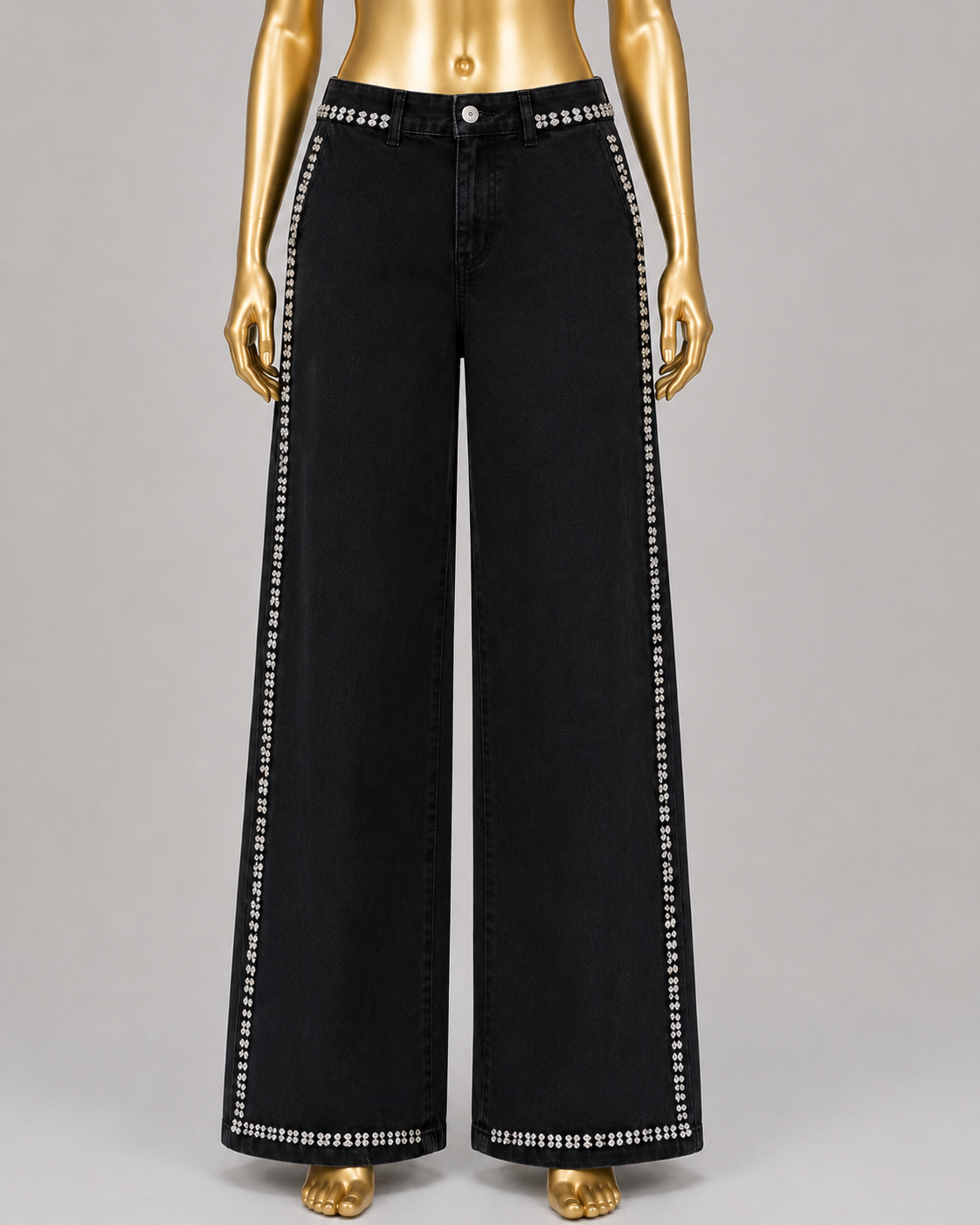 CRYSTAL TRIM WIDE-LEG DENIM