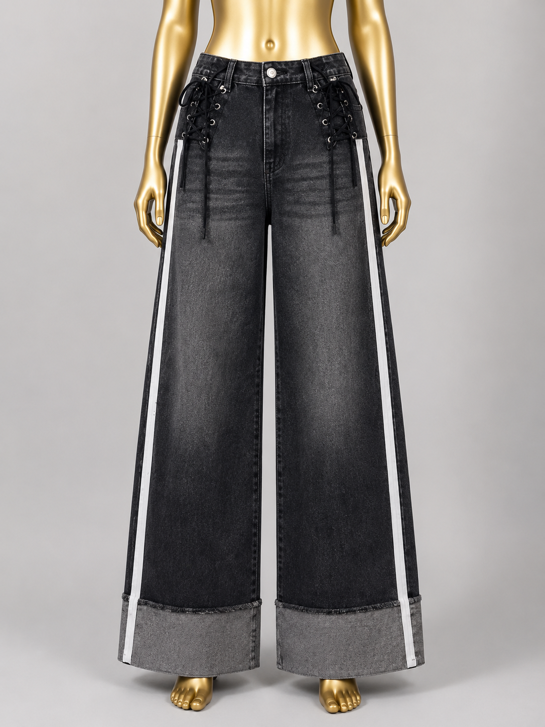 NOIR LACE-UP WIDE-LEG DENIM