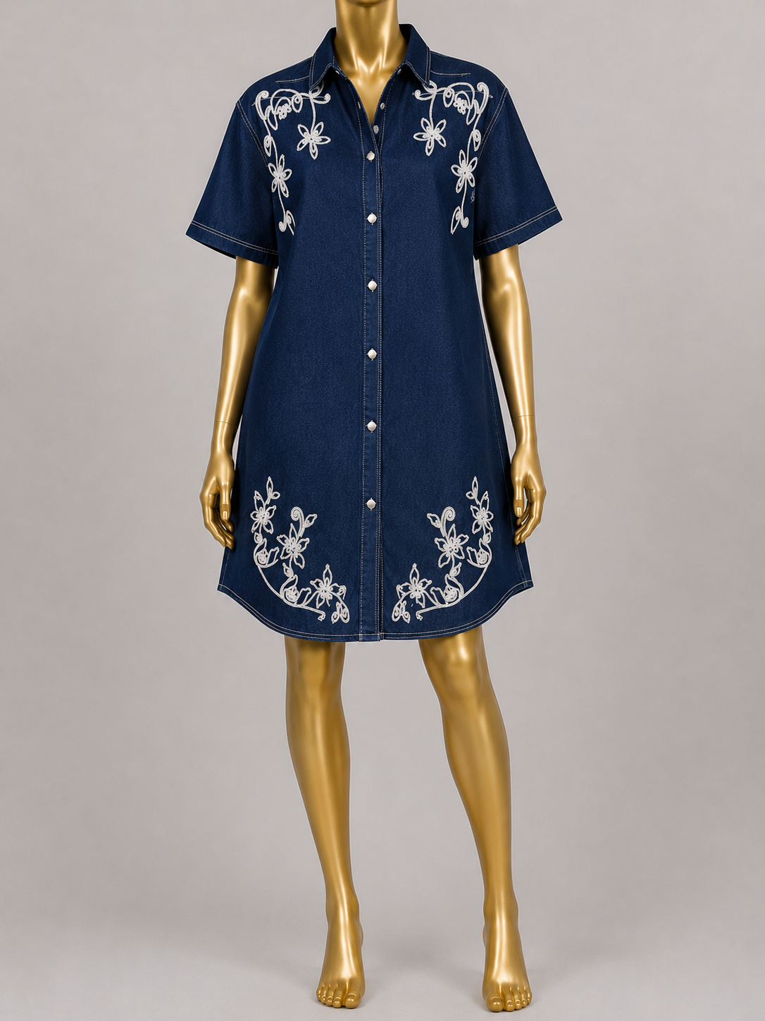 MIDNIGHT BLOOM DENIM SHIRT DRESS