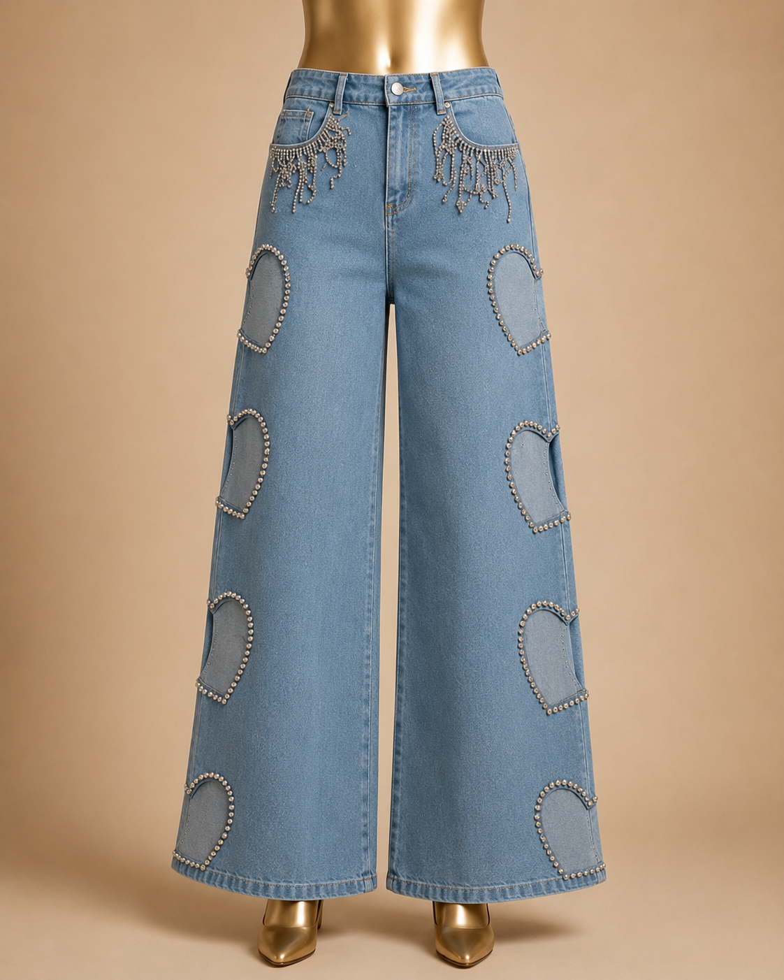 HEARTFALL CRYSTAL WIDE-LEG DENIM