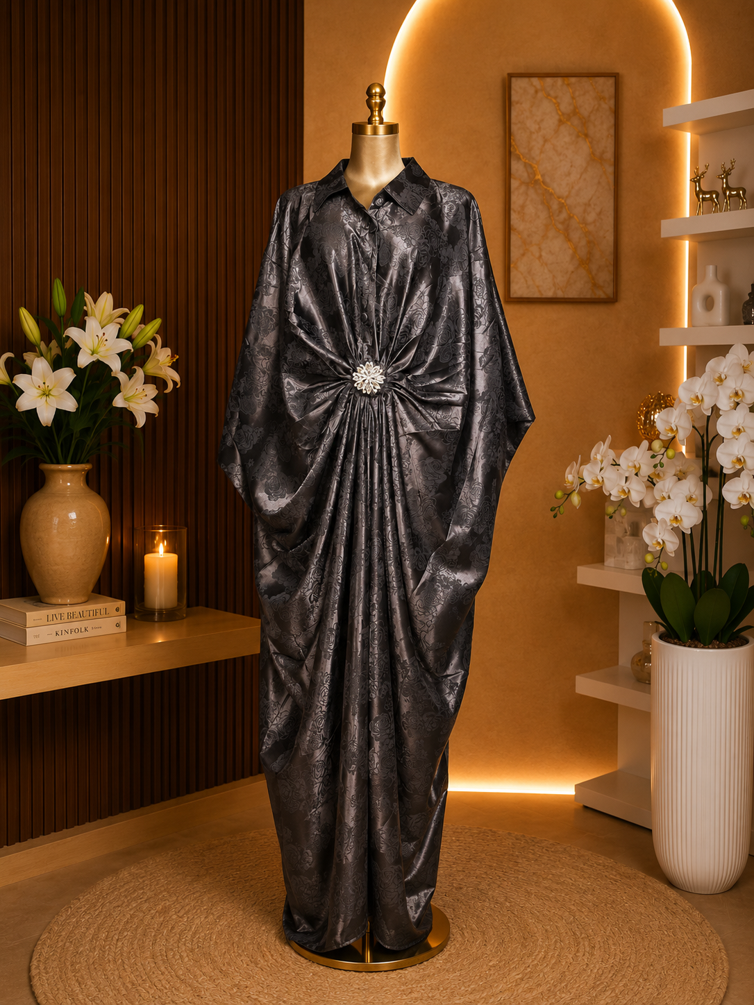 LUXURY DRAPED SATIN KAFTAN