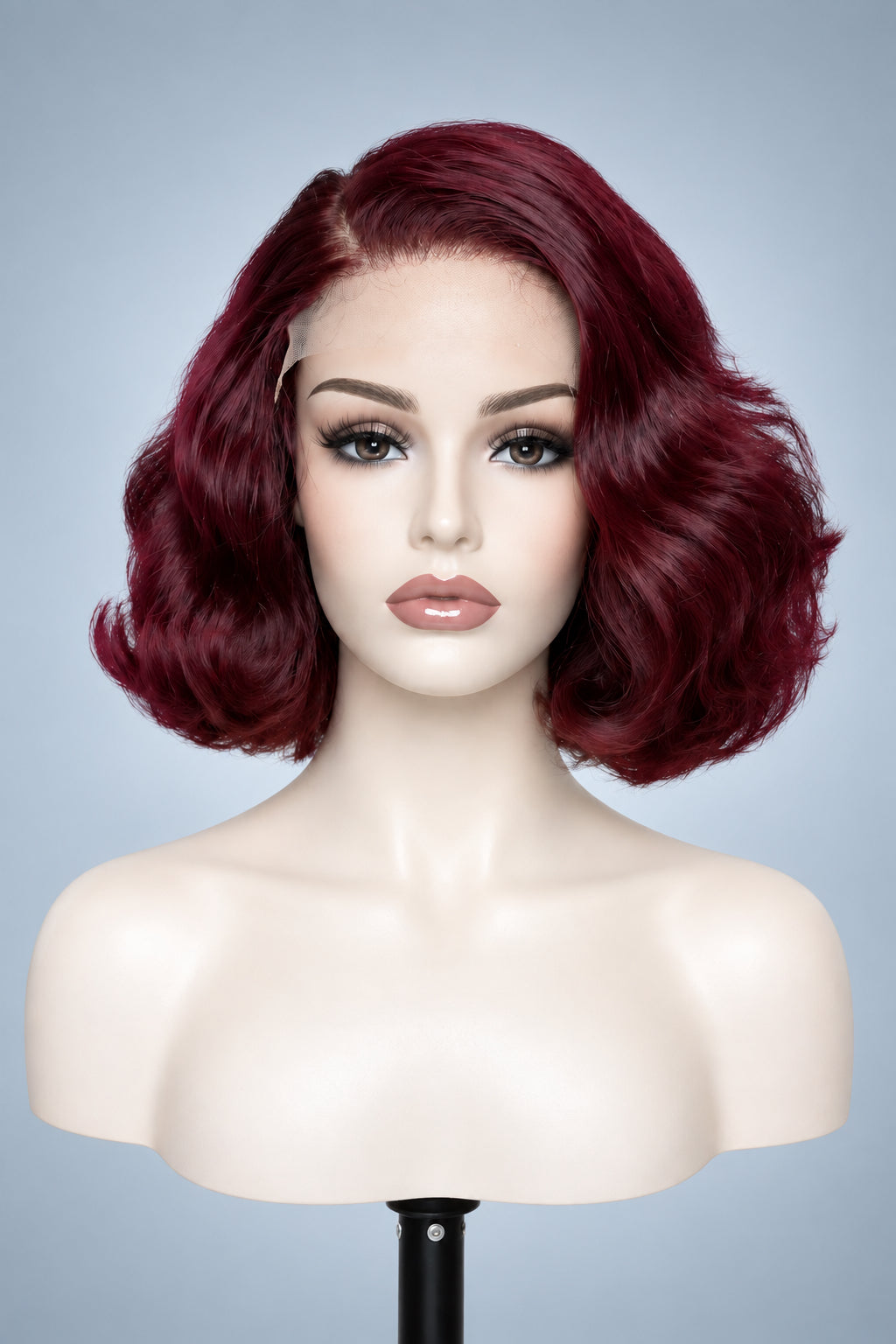 Wine Bob Curly Wig – short bouncy wine-colour bob wig with 5x5 closure, view 2 of 3