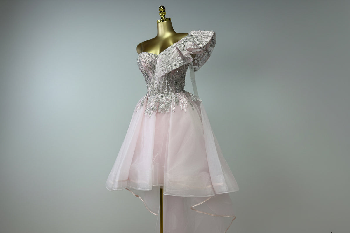 Pink beaded short bridal shower dress – Beaded Midi Bridal Shower Dress by House of TML