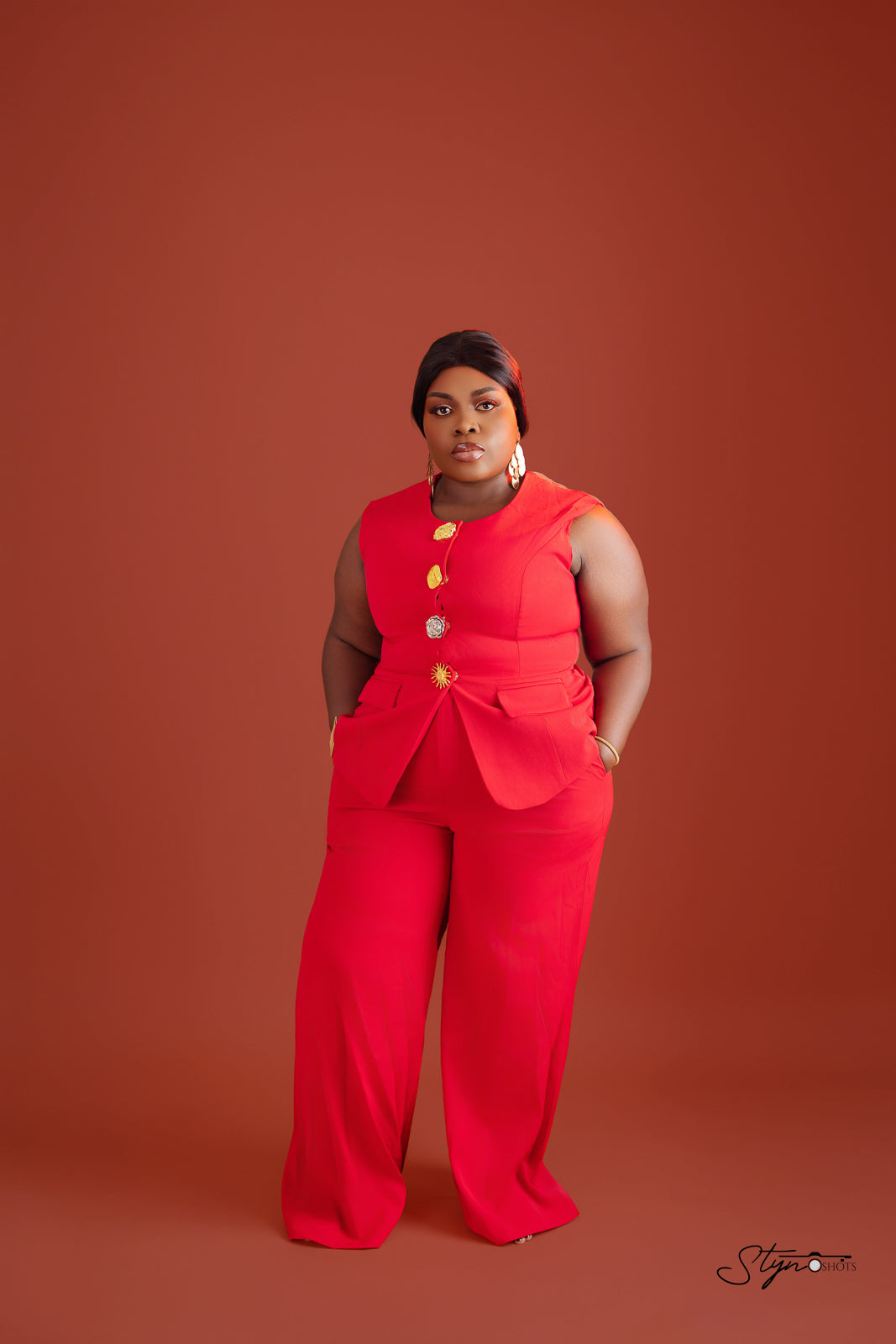 Retro Rouge Two-Piece Pant Set – red-pink two-piece pant set, view 3 of 3