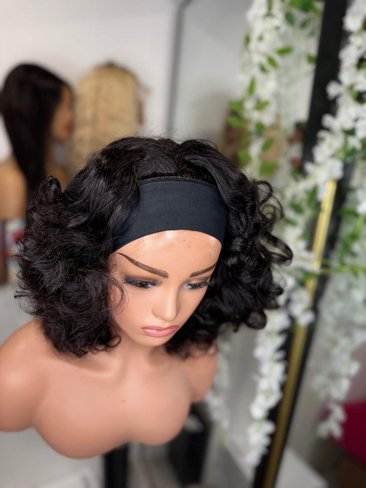 Funmi Curls Band Wig – black curly band wig, view 2 of 5