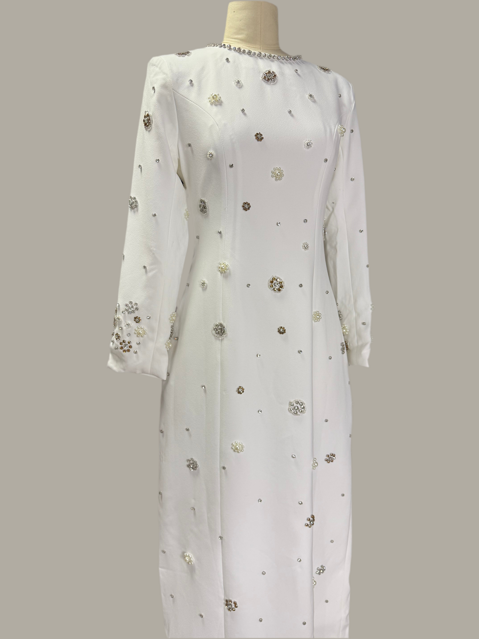 Embelished  Swiss Long white dress with beads