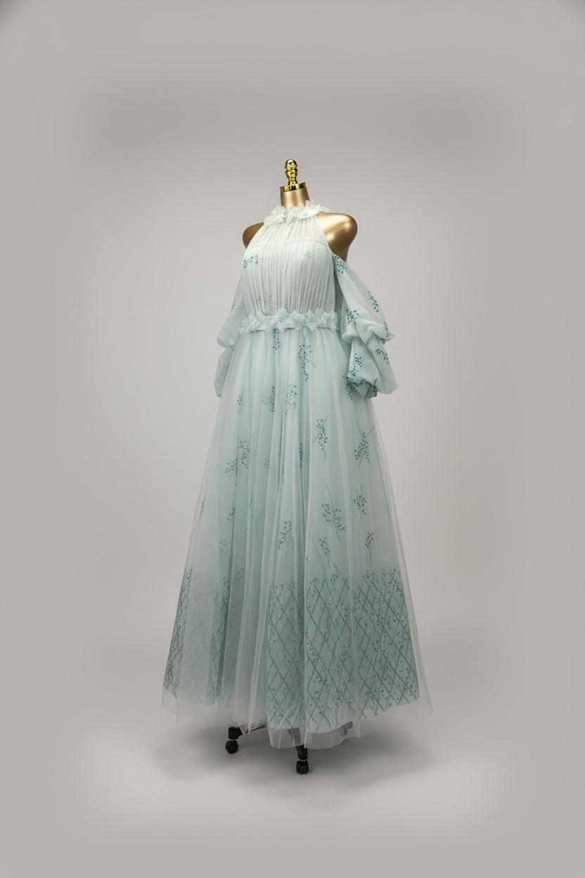 Green Off-Shoulder Evening Dress – green off-shoulder evening dress, view 3 of 4