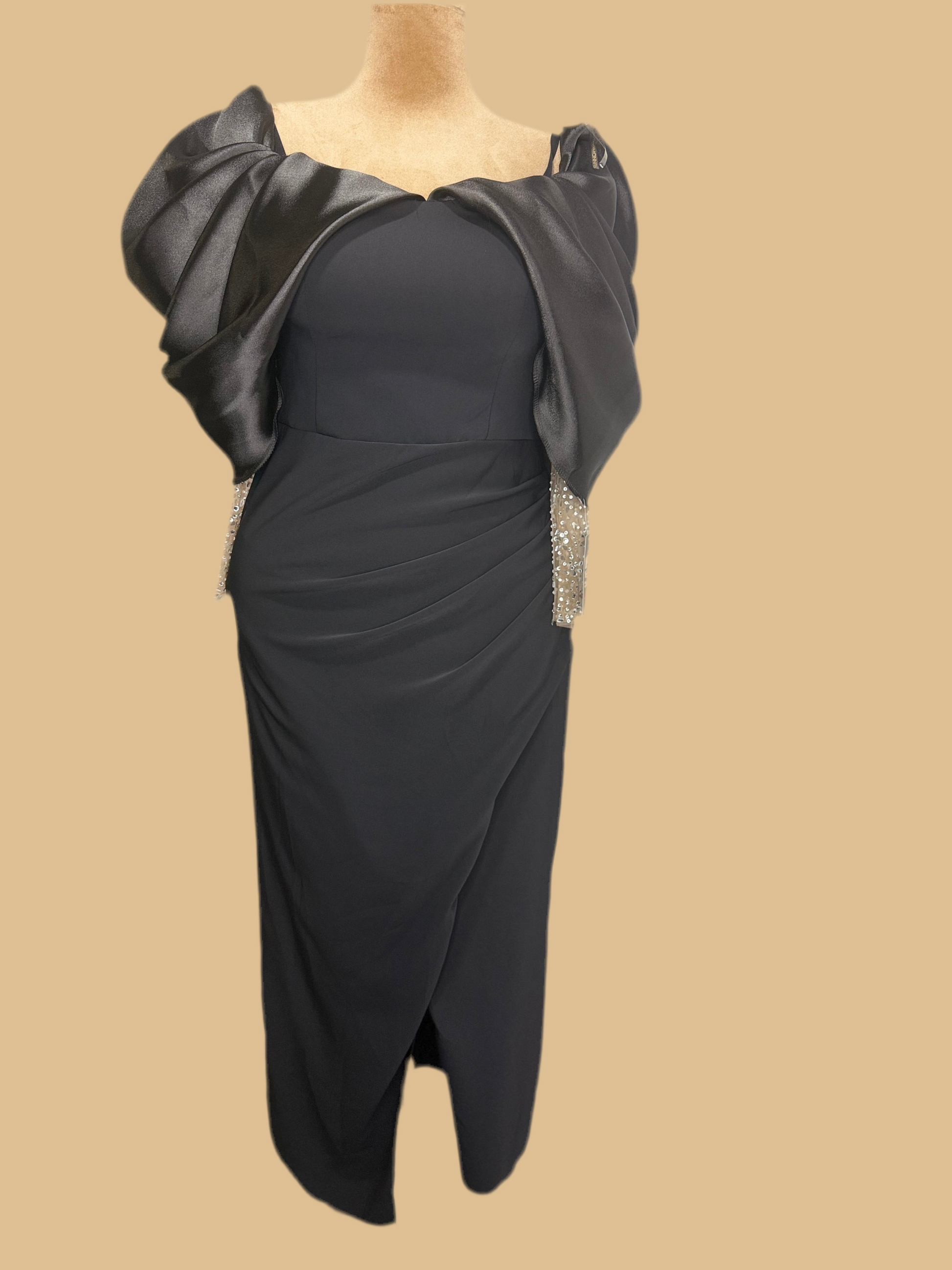 Black dinner dress with beaded sleeves