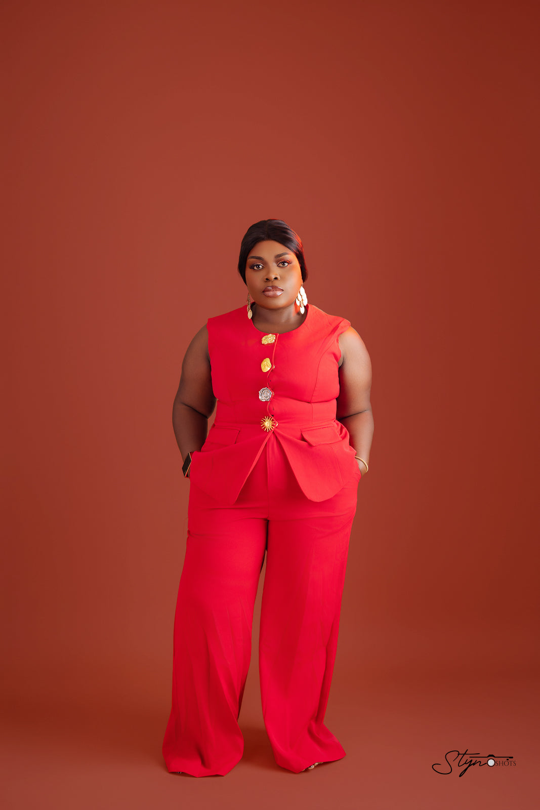 Retro Rouge Two-Piece Pant Set – red-pink two-piece pant set, view 2 of 3