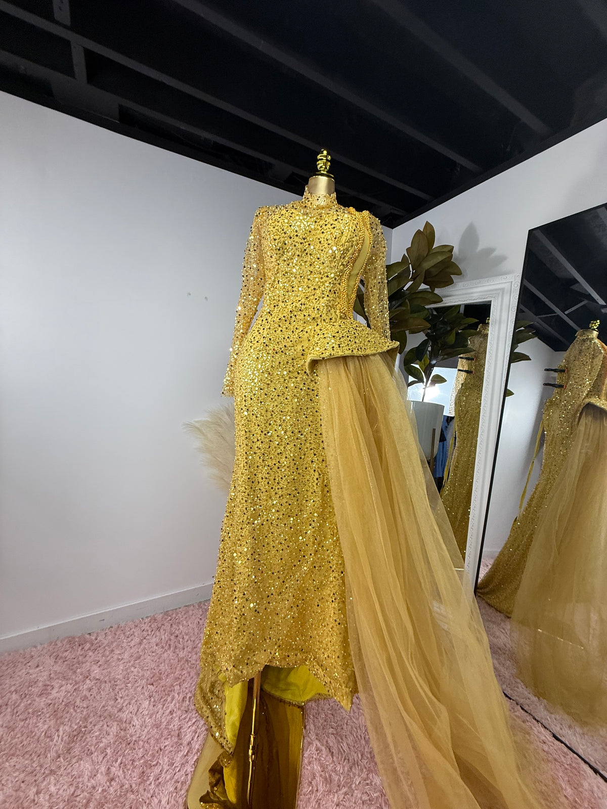 Kao Custom Gold Drape Dress – custom couture dress with gold drape, view 3 of 3