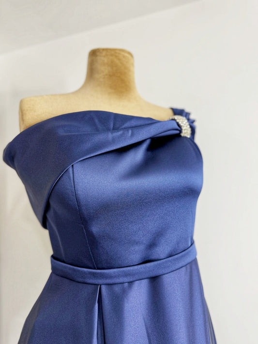 Off shoulder navy blue dress