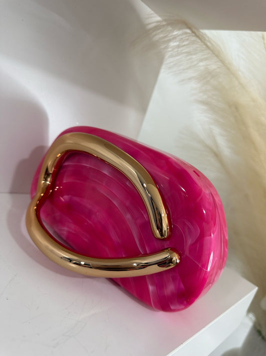 Hot Pink Marble Clutch with Gold Accent