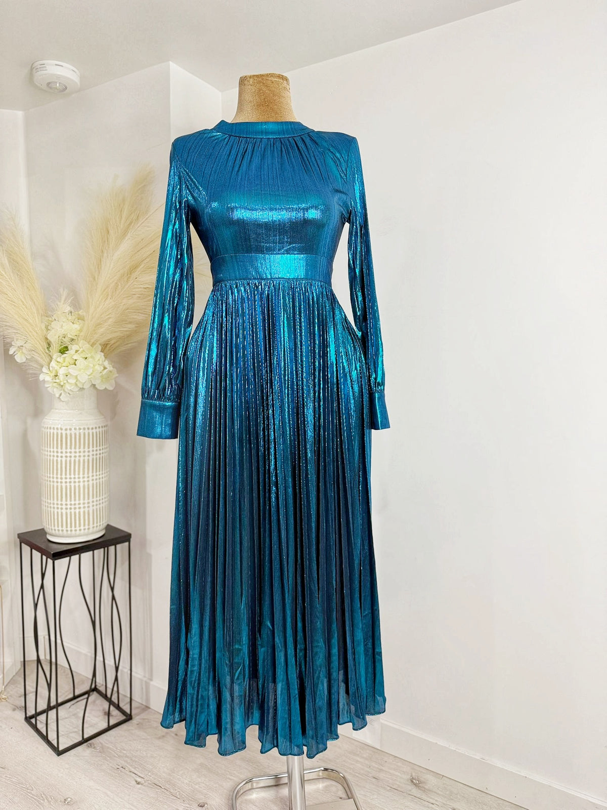 Blue Metallic Dress – shimmering blue metallic dress, view 2 of 2
