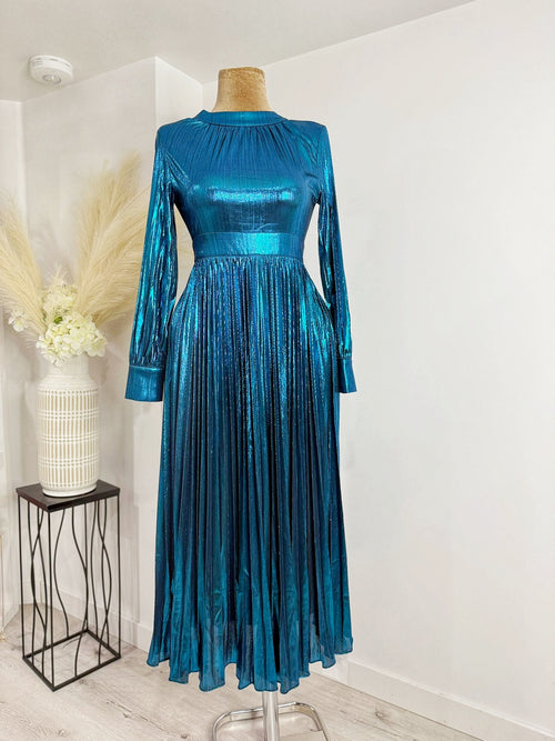 Blue Metallic Dress – shimmering blue metallic dress, view 2 of 2