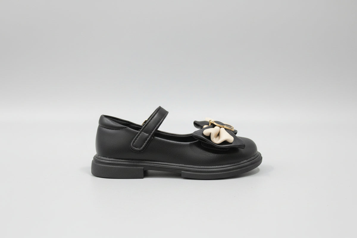 Kids Black Ballet Flats with Bow – kids black ballet flats with bow and bunny charm, view 2 of 2