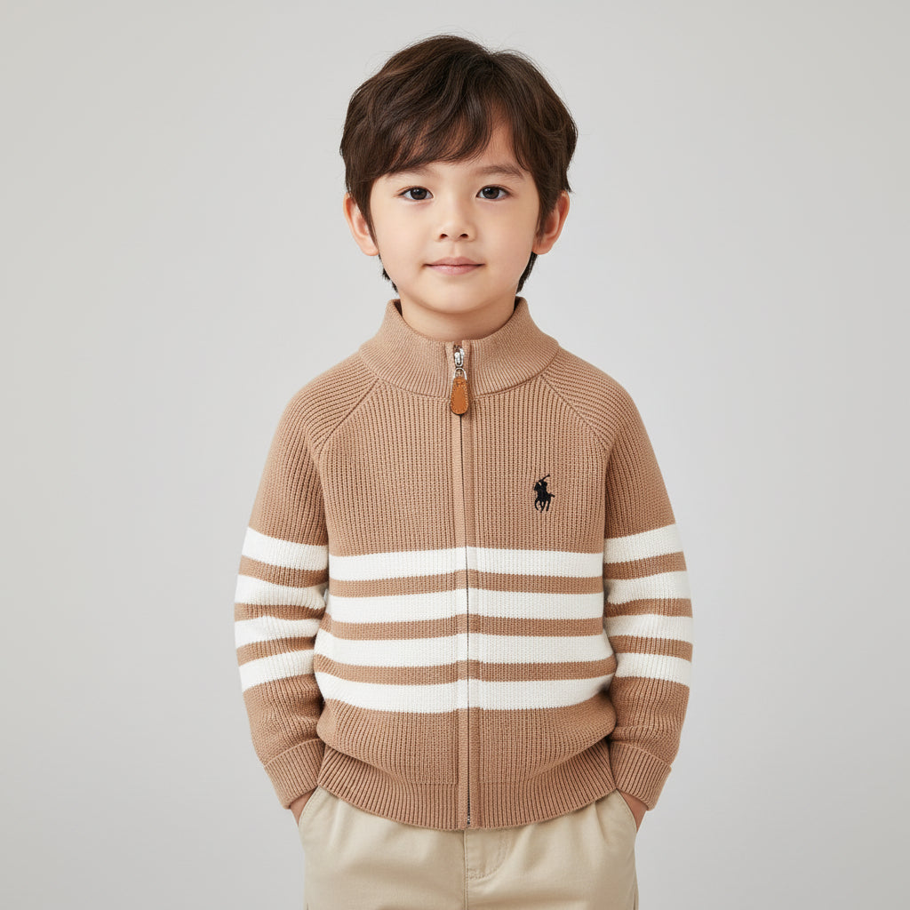 Kids striped polo sweater with zip detail – Kids Striped Polo Sweater by House of TML