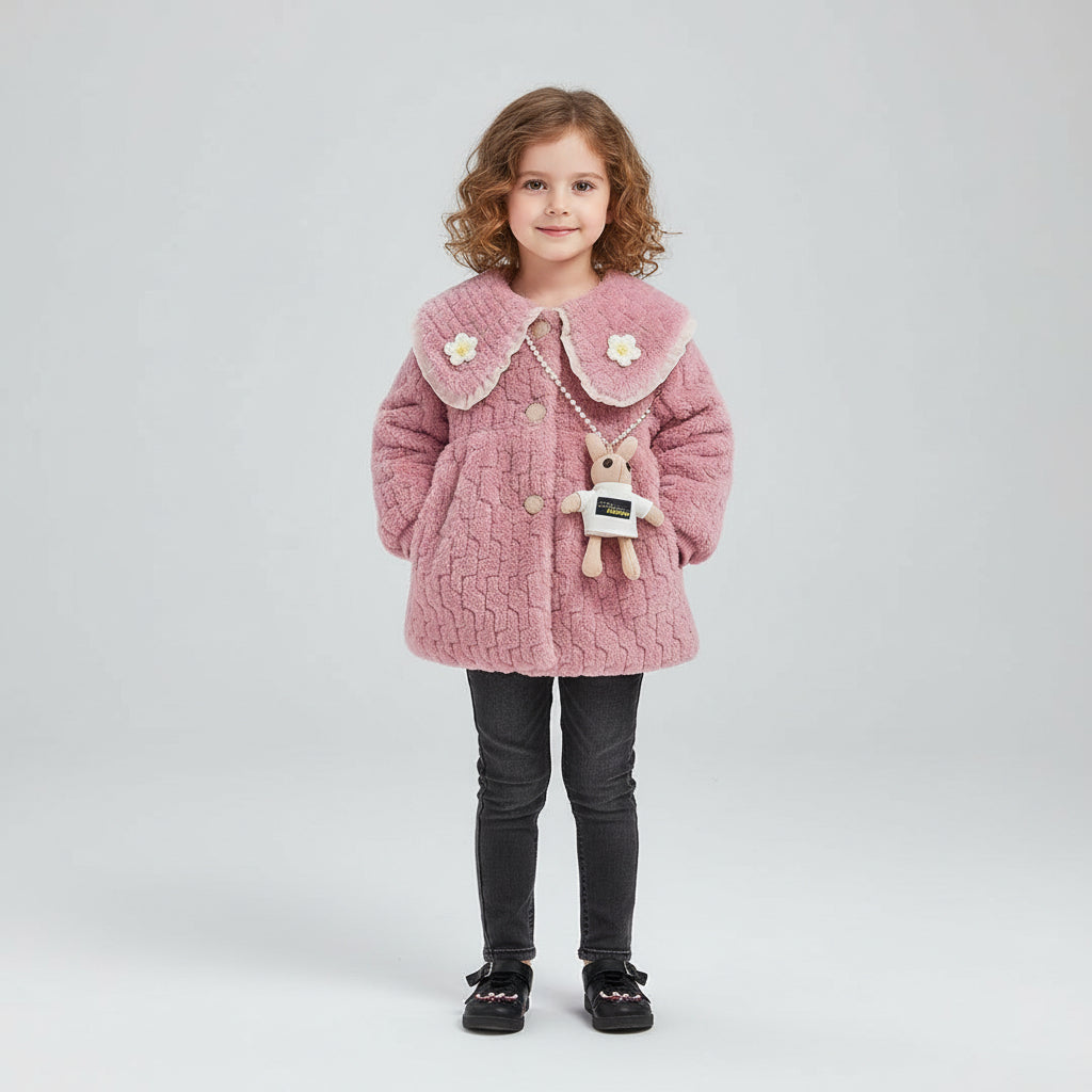 Four children's jackets on hangers with branding.